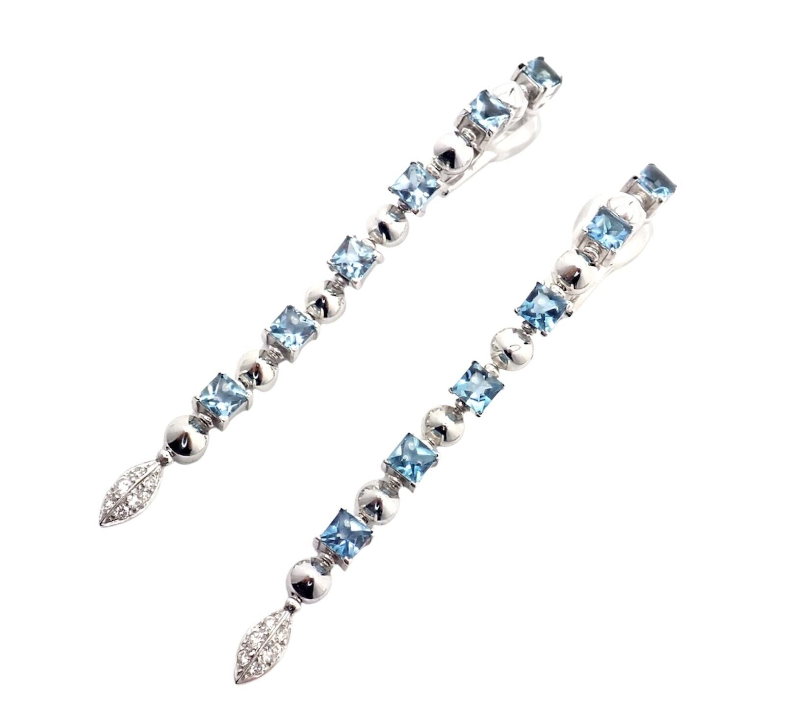 Bvlgari Jewelry & Watches:Fine Jewelry:Earrings Bulgari Bvlgari Lucea 18k White Gold Diamond Aquamarine Long Drop Earrings