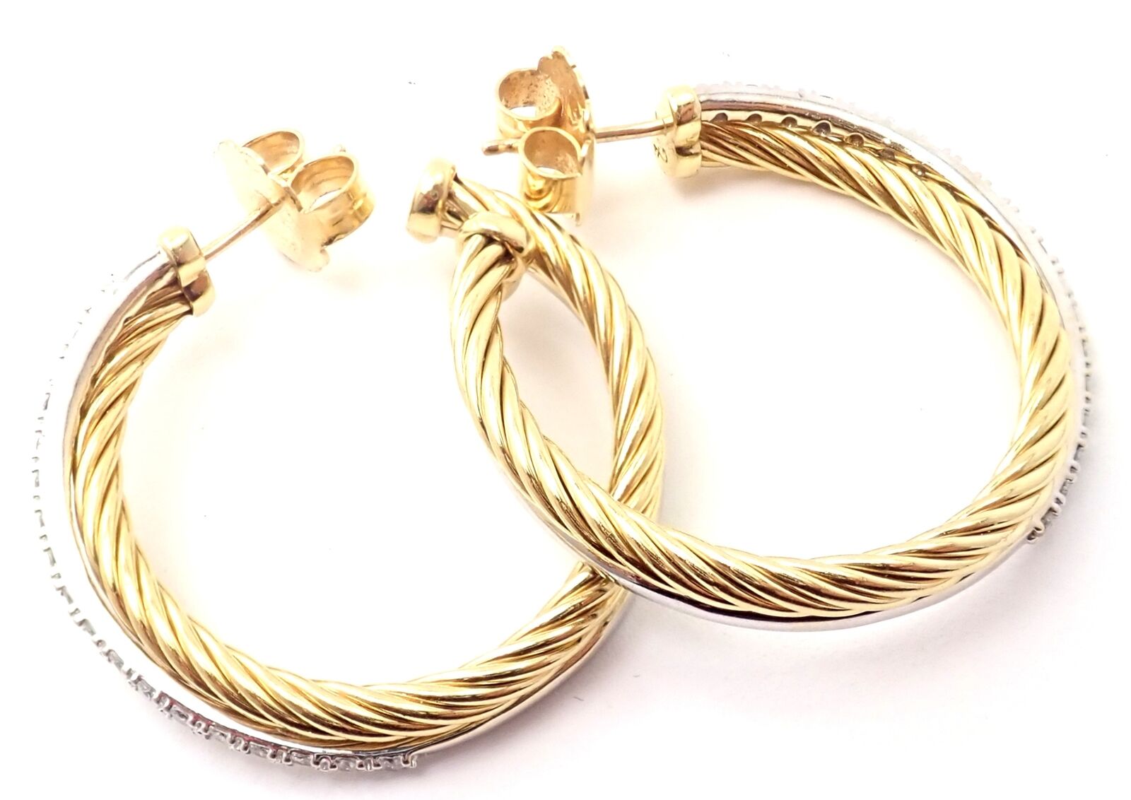 David Yurman Jewelry & Watches:Fine Jewelry:Earrings Authentic! David Yurman 18K Yellow Gold Diamond Crossover Medium Hoop Earrings