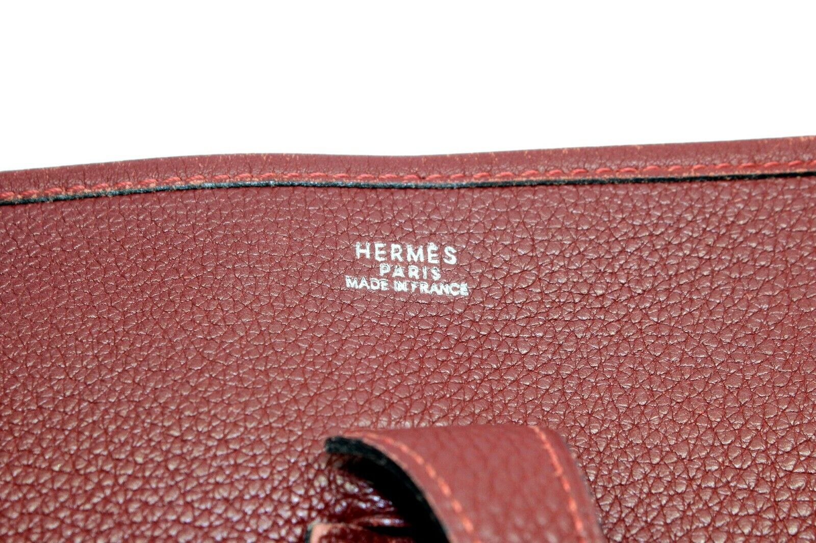 Authentic! Hermes Evelyne Brick Red Clemence Leather GM Handbag Purse