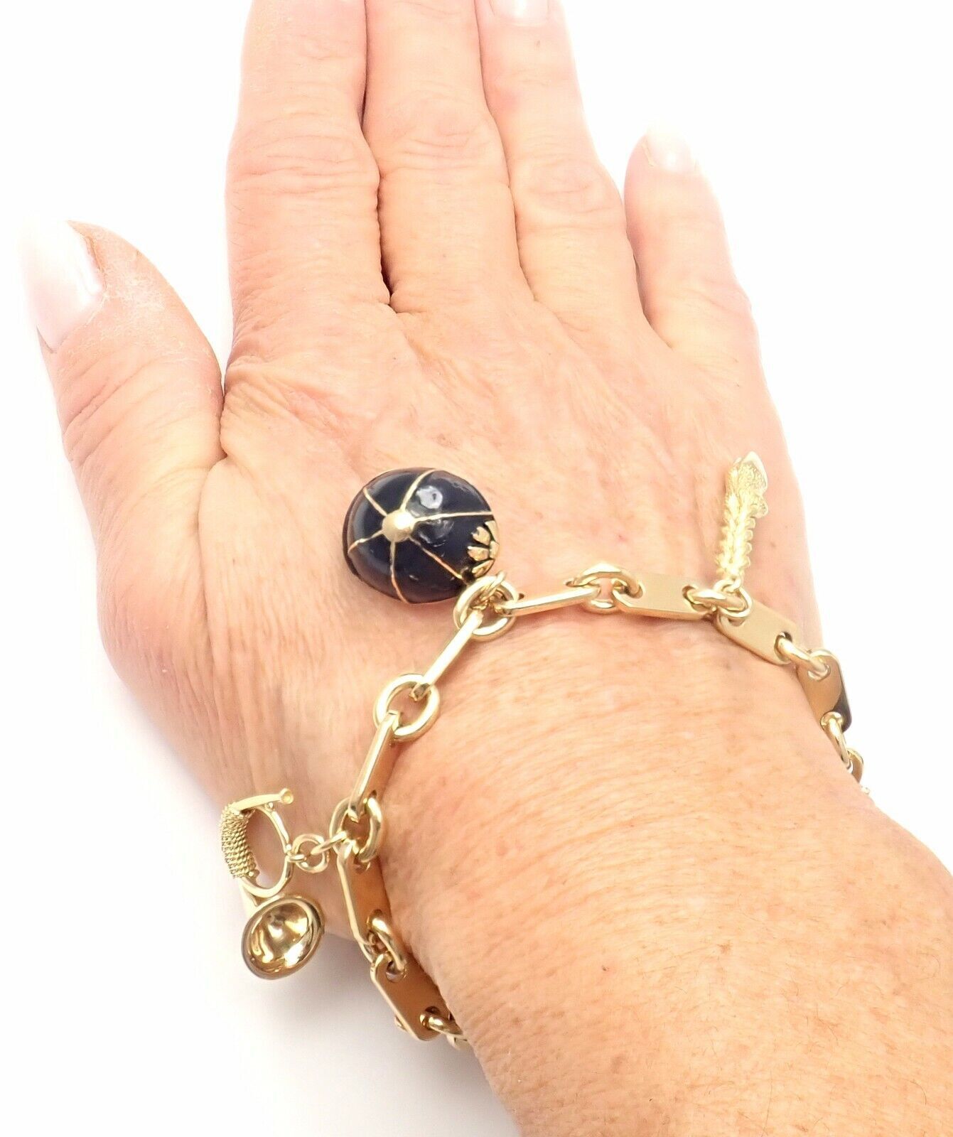 HERMÈS Jewelry & Watches:Fine Jewelry:Bracelets & Charms Rare! Authentic Hermes Enamel Equestrian Charm 18k Yellow Gold Link Bracelet