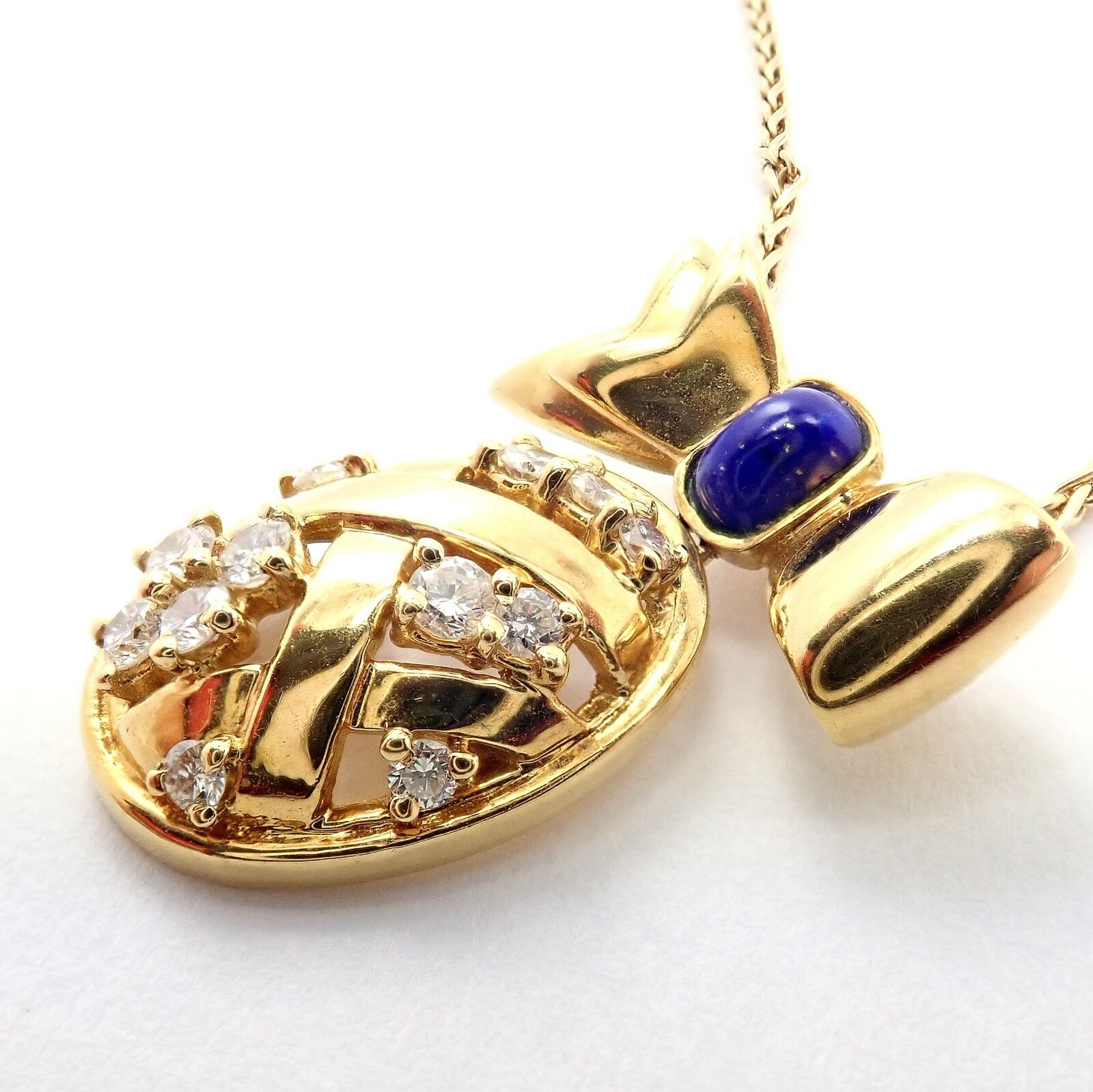 Christian Dior Jewelry & Watches:Fine Jewelry:Necklaces & Pendants Authentic! Christian Dior 18k Yellow Gold Lapis Diamond Egg Pendant Necklace