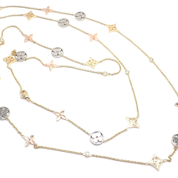 Authentic! Louis Vuitton 18k Tri-Color Gold Diamond 35 Long Link Chain  Necklace