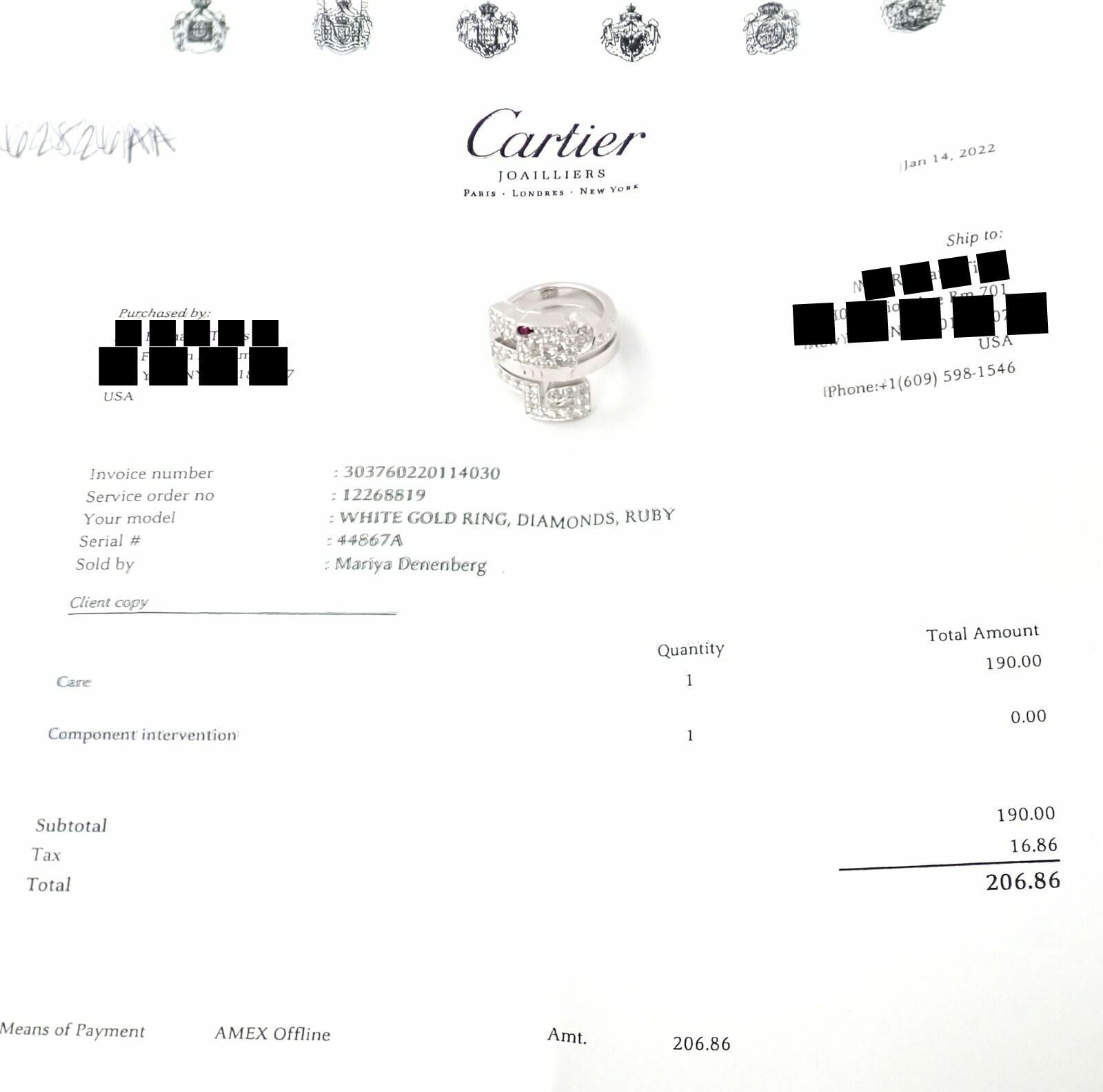 Cartier Jewelry & Watches:Fine Jewelry:Rings Authentic! Cartier Le Baiser Du Dragon 18k White Gold Diamond Ruby Ring Paper