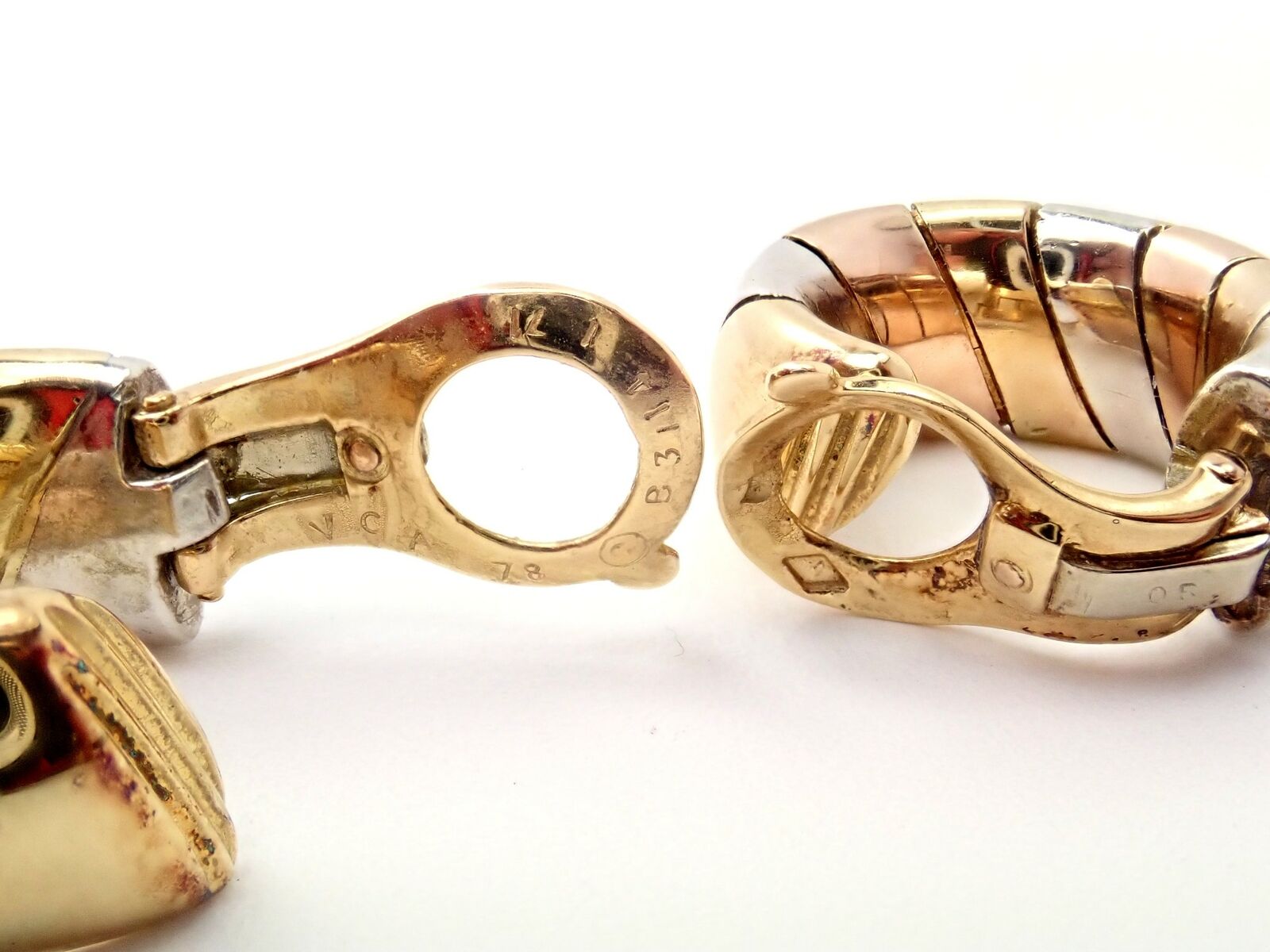 Van Cleef & Arpels Jewelry & Watches:Vintage & Antique Jewelry:Earrings Rare Vintage Van Cleef & Arpels 18k Yellow + Rose Gold Silver Hoop Earrings 1978