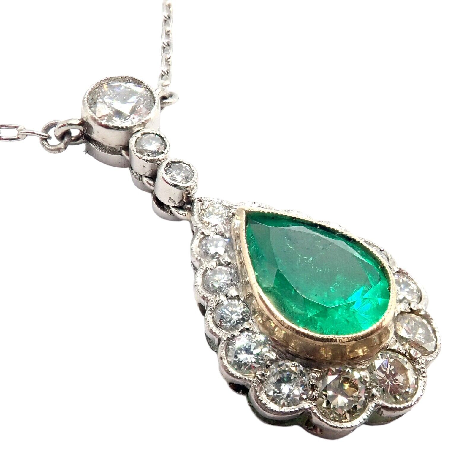Vintage Estate Platinum Diamond Emerald Earrings Necklace Set