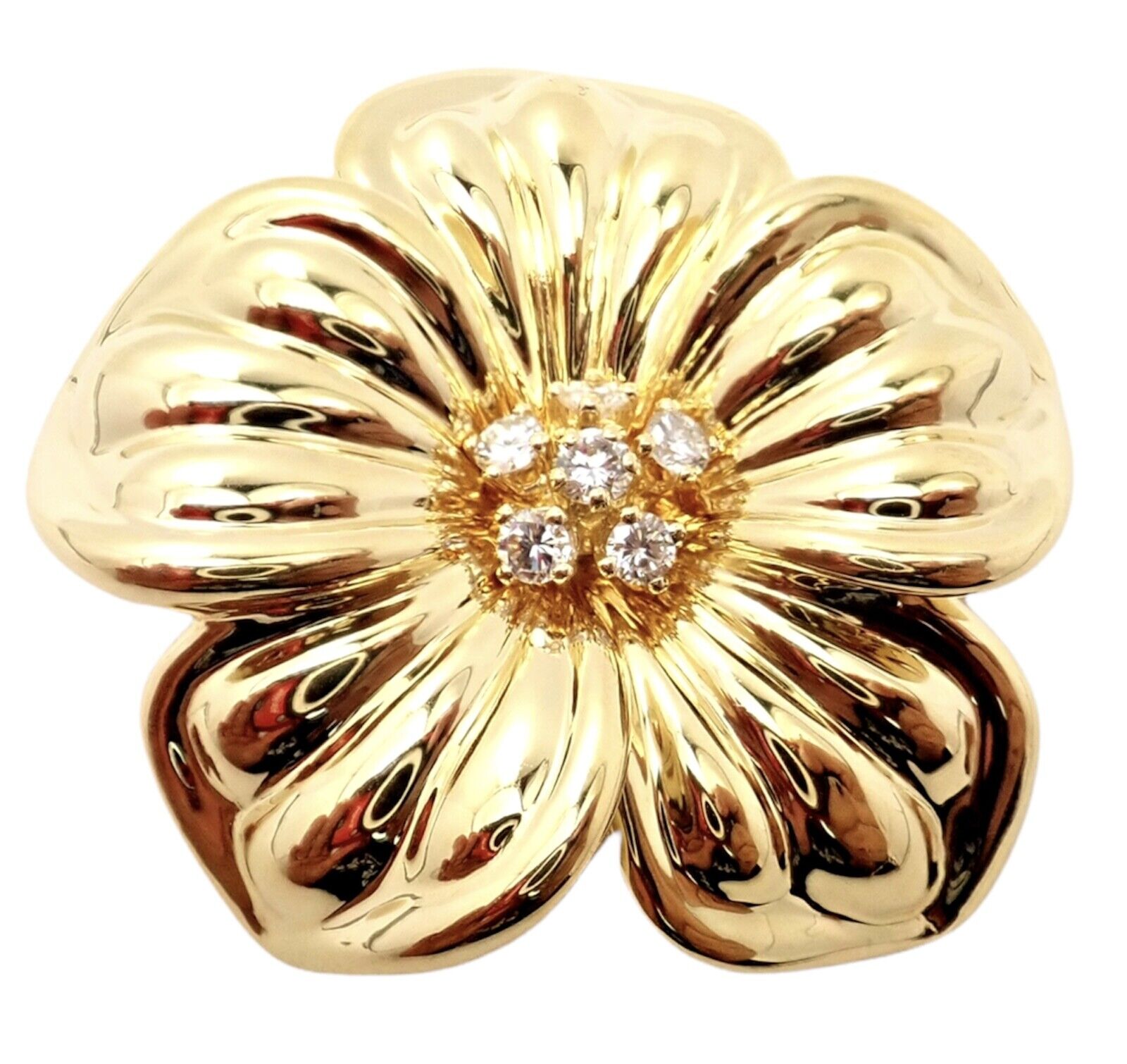Van Cleef & Arpels Jewelry & Watches:Fine Jewelry:Brooches & Pins Authentic Van Cleef & Arpels Diamond 18k Yellow Gold Magnolia Flower Pin Brooch