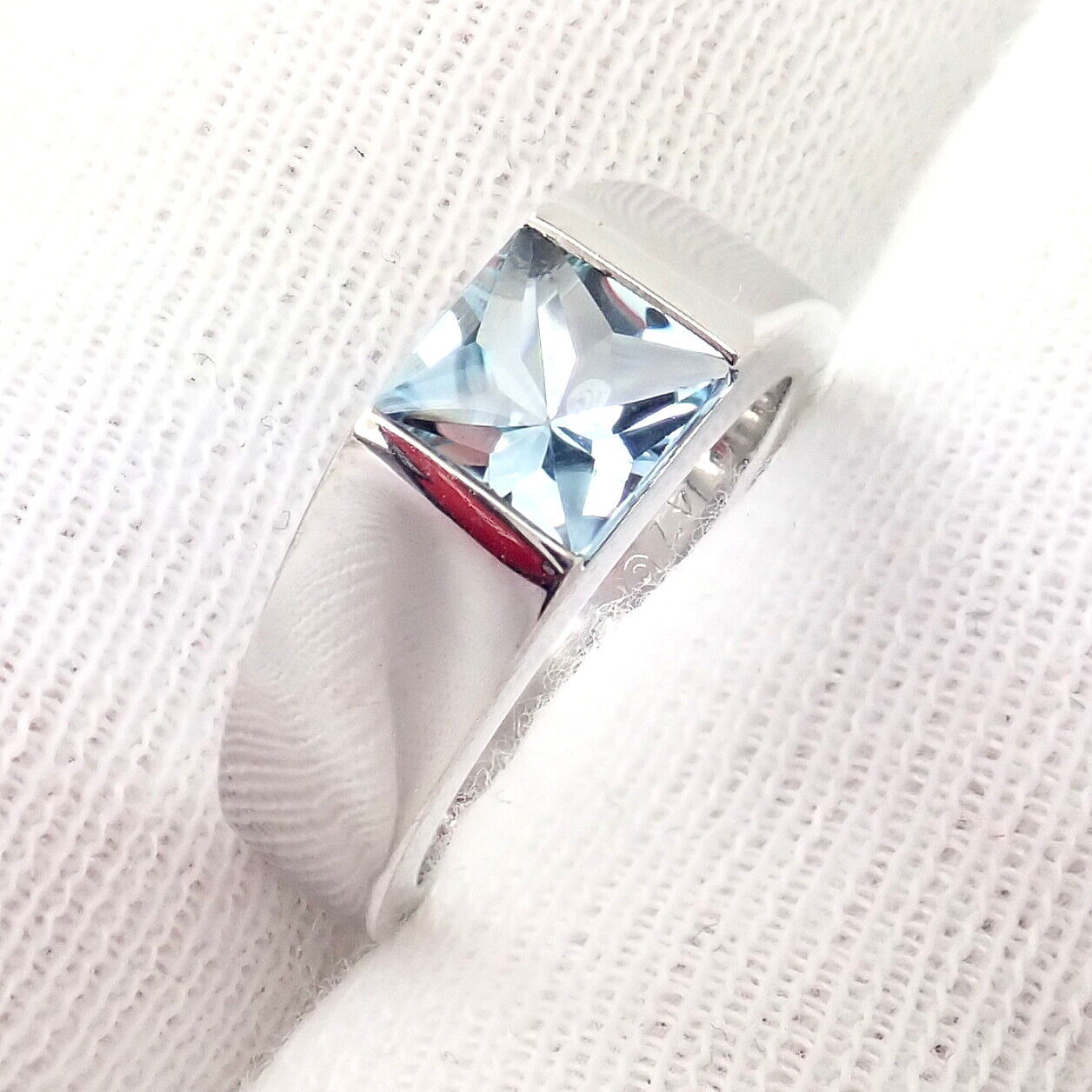 Cartier Jewelry & Watches:Fine Jewelry:Rings Authentic! Cartier 18k White Gold Tank Blue Topaz Ring 1999 Sz 46 US 3.75