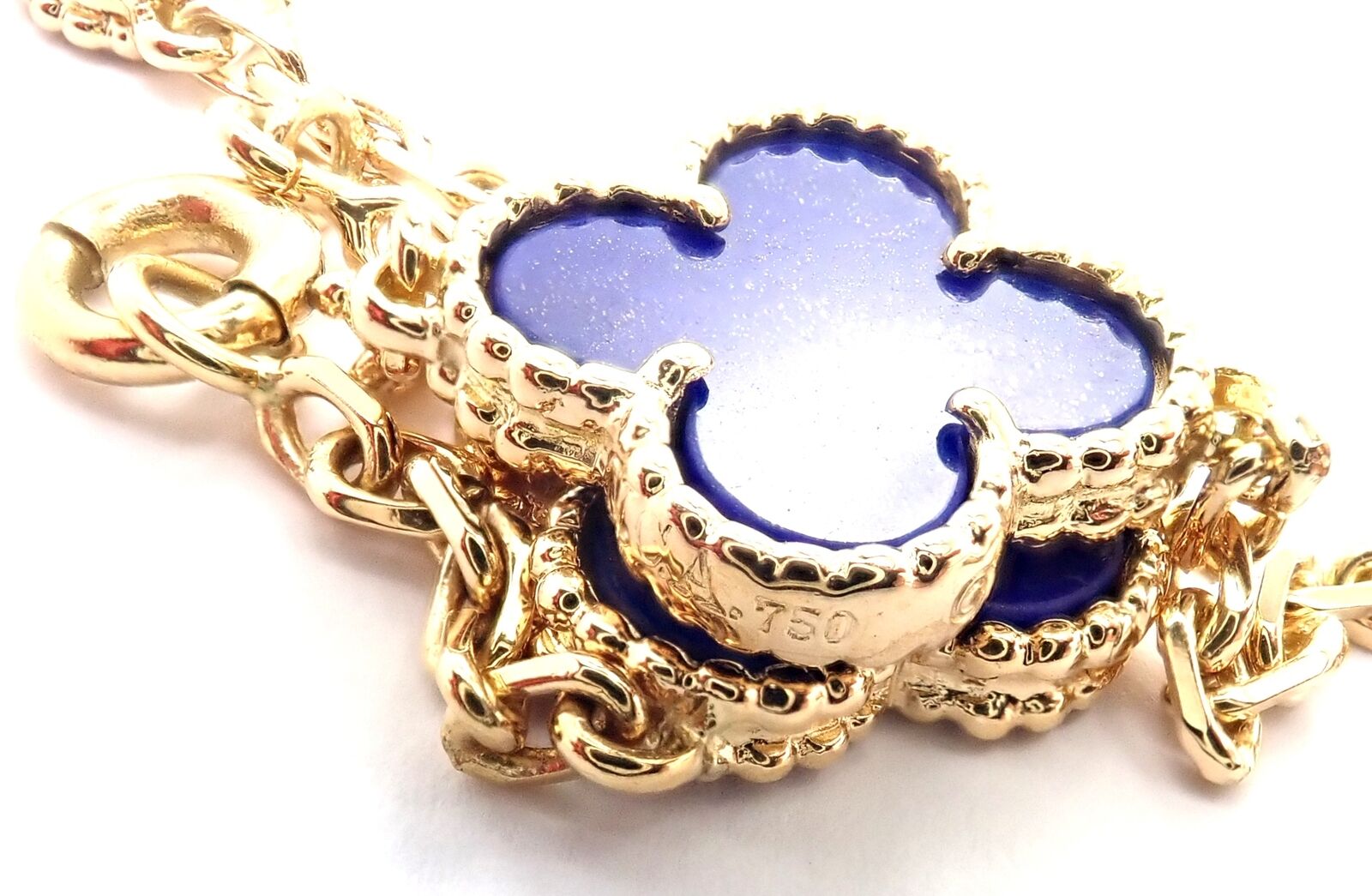 Van Cleef & Arpels Jewelry & Watches:Fine Jewelry:Necklaces & Pendants Authentic! Van Cleef & Arpels 18k Gold 10 Motif Alhambra Lapis Necklace Paper