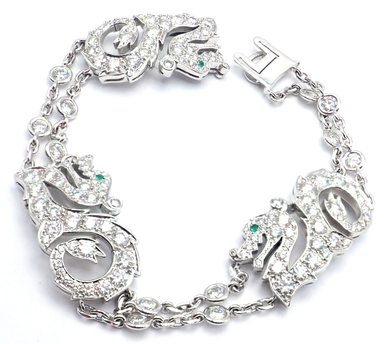 Cartier Jewelry & Watches:Fine Jewelry:Bracelets & Charms Authentic! Cartier Le Baiser Du Dragon 18k White Gold Diamond Emerald Bracelet