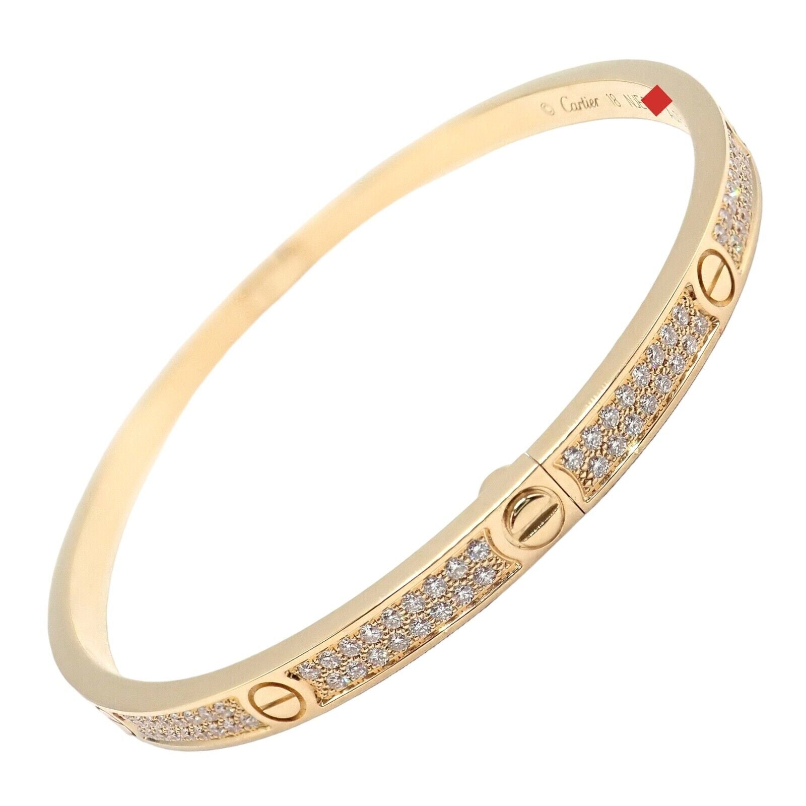 Cartier Jewelry & Watches:Fine Jewelry:Bracelets & Charms Cartier 18k Yellow Gold Love Pave Diamond Small Bangle Bracelet Size 18 Cert.