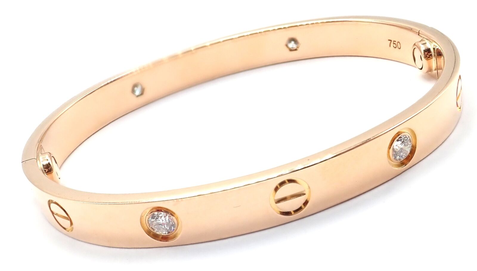 Cartier Jewelry & Watches:Fine Jewelry:Bracelets & Charms Authentic! Cartier 18k Rose Gold 4 Diamond Love Bangle Bracelet Size 16 Cert.