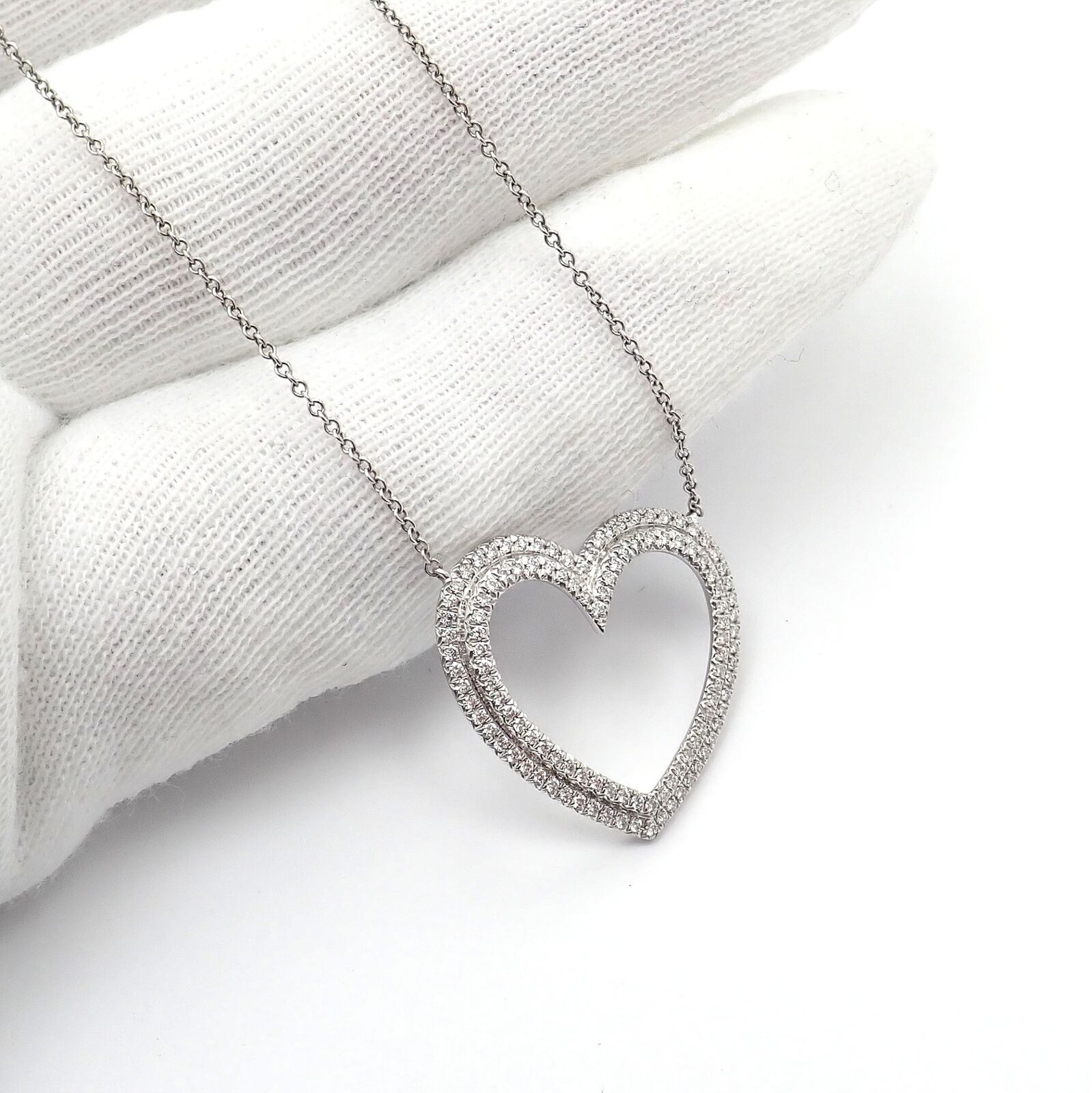 Tiffany & Co. Jewelry & Watches:Fine Jewelry:Necklaces & Pendants Tiffany & Co Platinum Diamond Heart Double Metro Medium Pendant Necklace