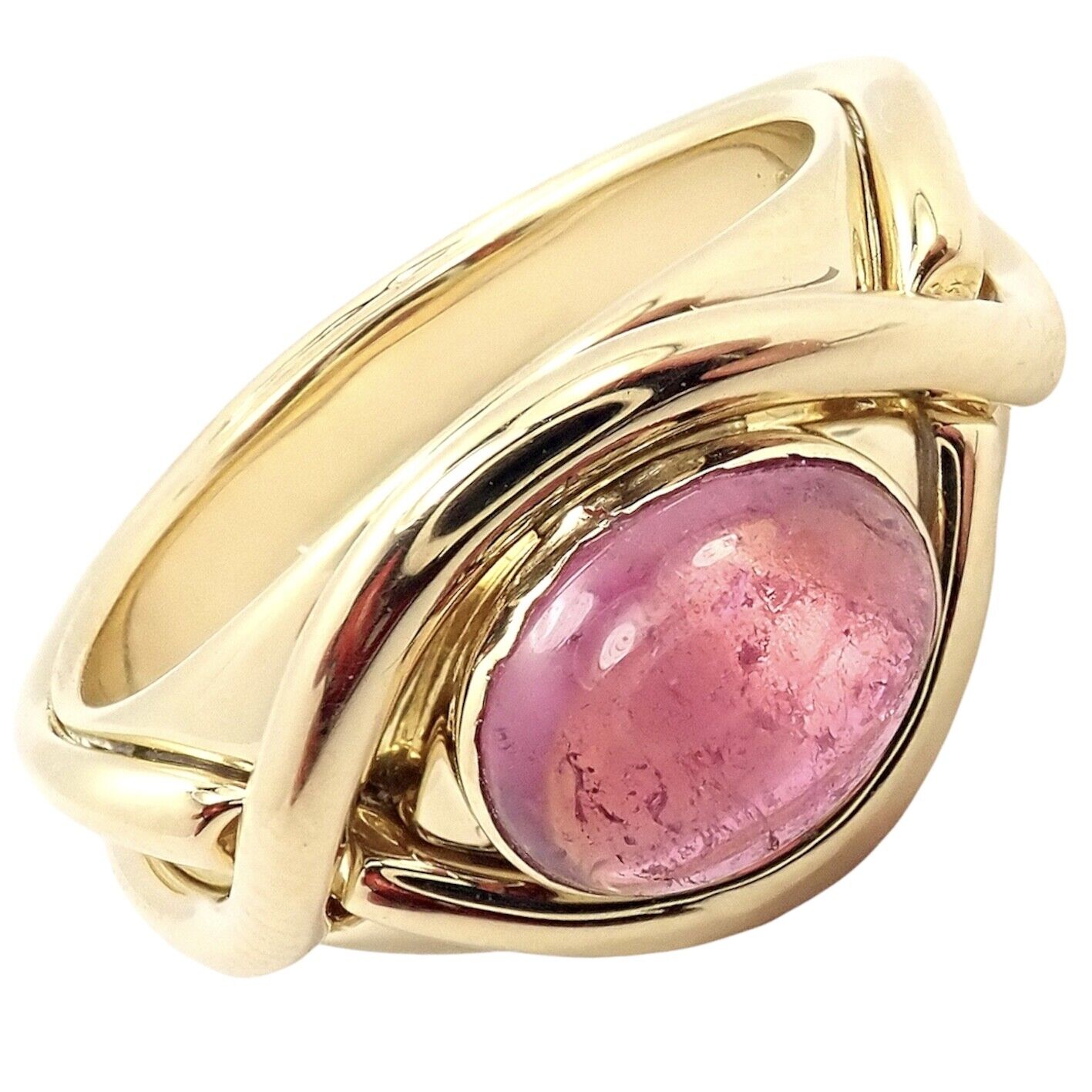 Rare! Authentic Tiffany & Co 18K Yellow Gold Pink Tourmaline Cabochon Band Ring