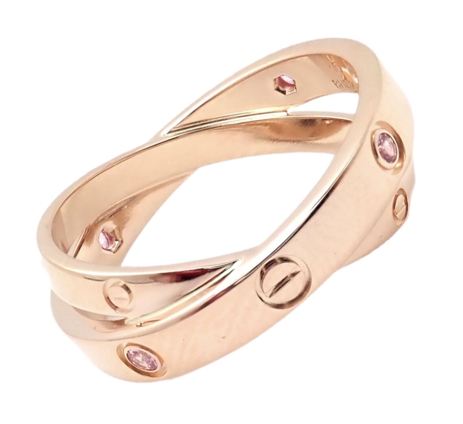 Authentic! Cartier Love 18k Rose Gold Pink Sapphire Diamond Ring sz 8.25