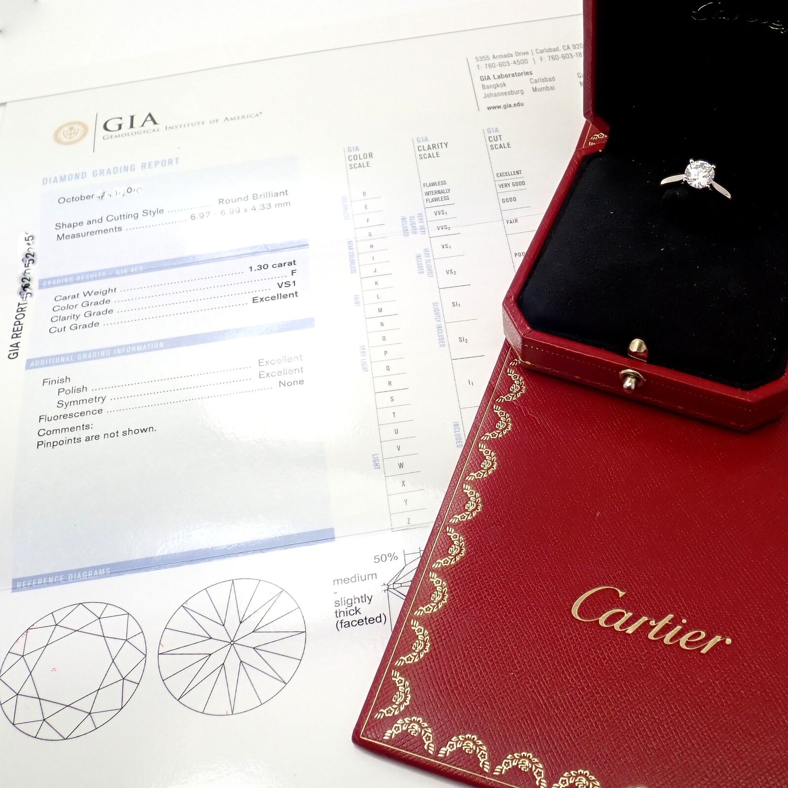 Authentic Cartier Platinum 1.30ct VS1 F Diamond Solitaire Engagement Ring GIA