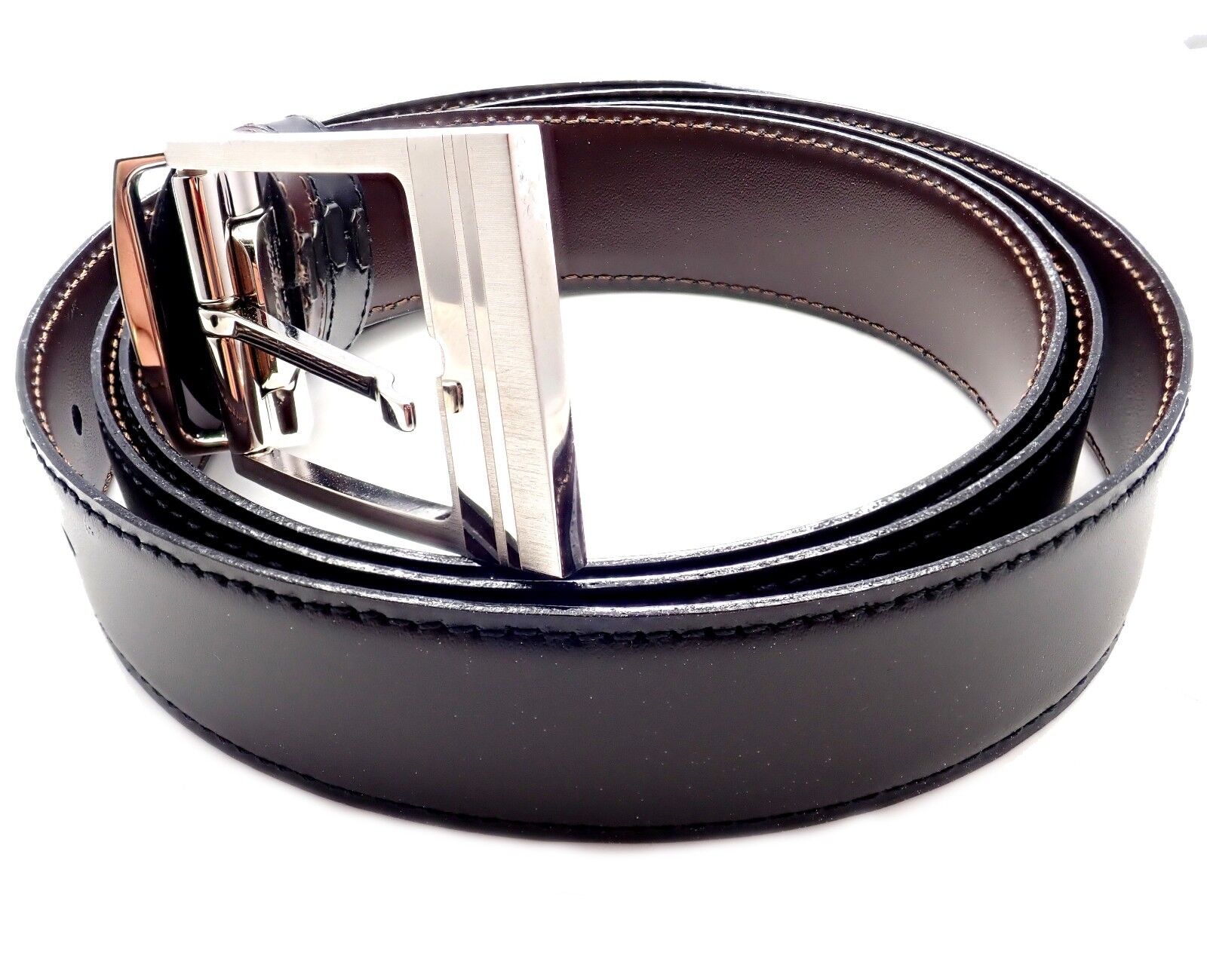 Authentic S. T. Dupont Black Leather Palladium Belt w/ Box + Card