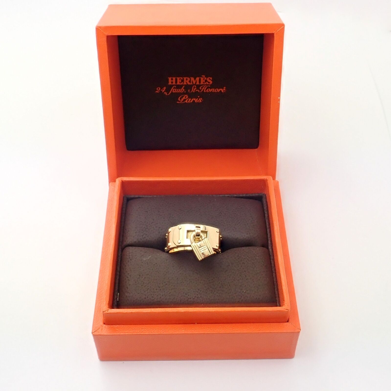 Hermes Jewelry & Watches:Fine Jewelry:Rings Rare! Authentic Vintage Hermes 18k Yellow Gold "H" Lock Band Ring Size 52