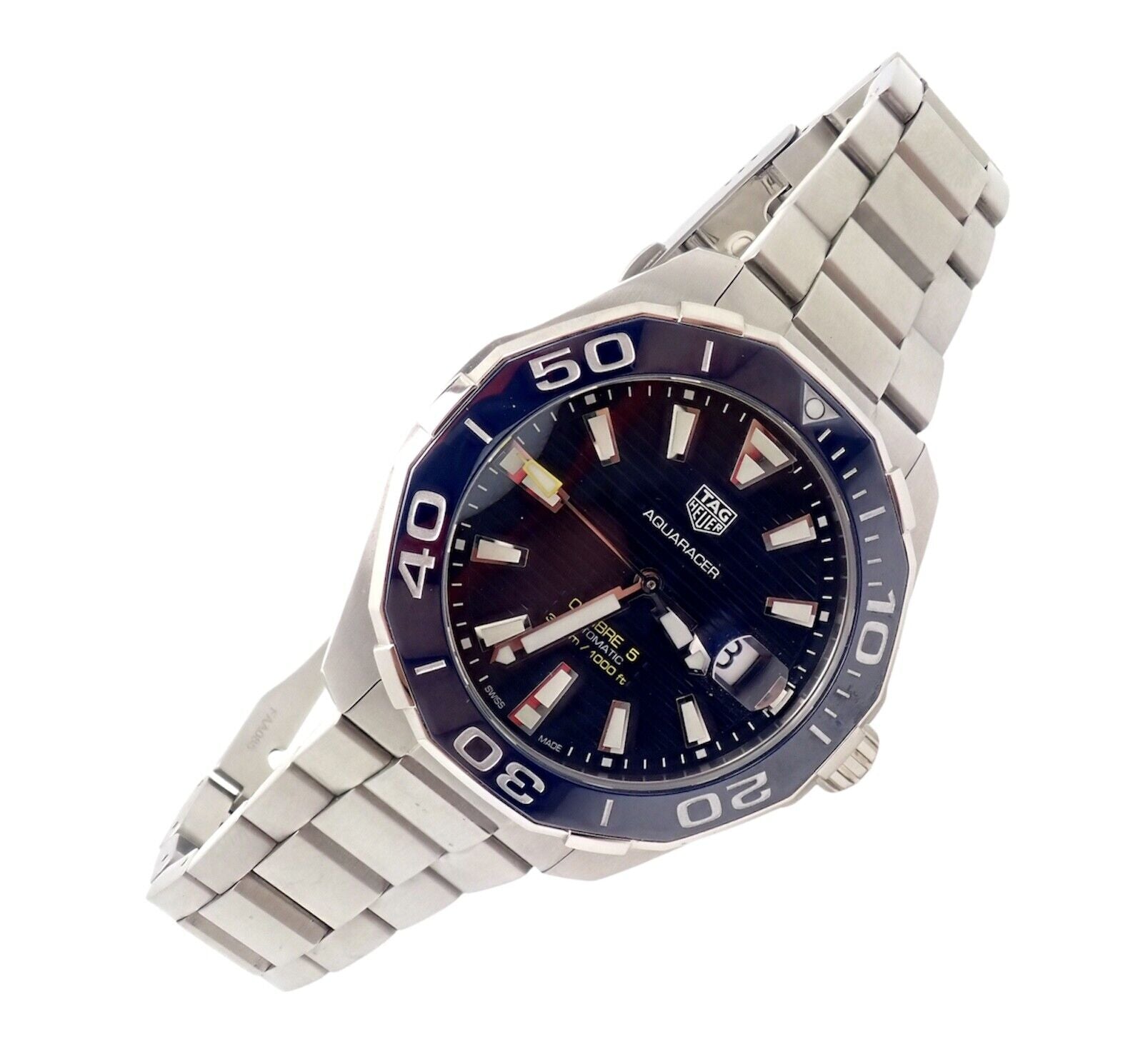 TAG Heuer Aquaracer Calibre 5 Automatic Men's Watch-Blue Dial-Serviced-With  Card