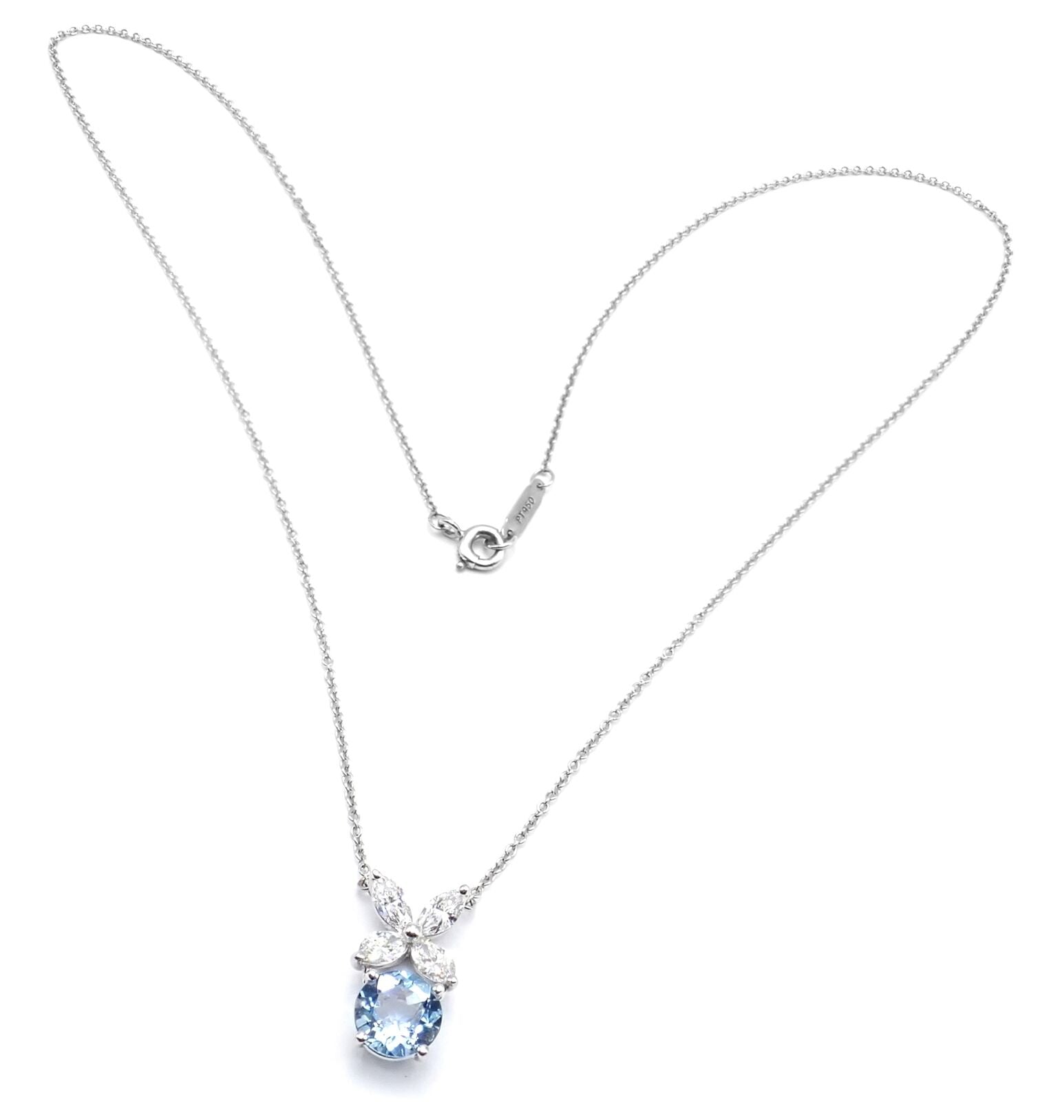 Authentic! Tiffany & Co Victoria Platinum Diamond Aquamarine Pendant  Necklace | eBay