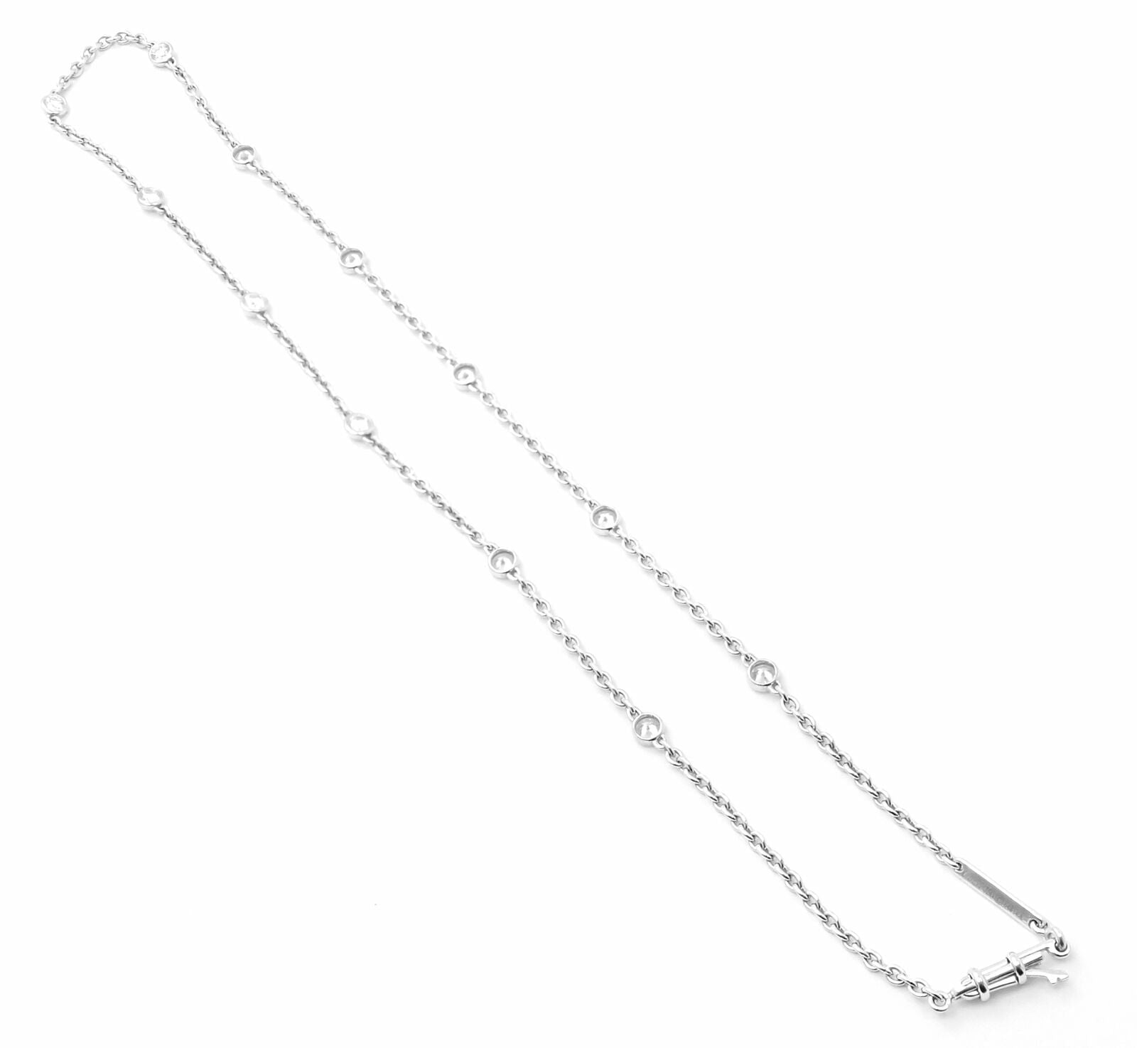 Authentic Cartier 18k White Gold 1.5ct Diamond By The Yard Chain Necklace