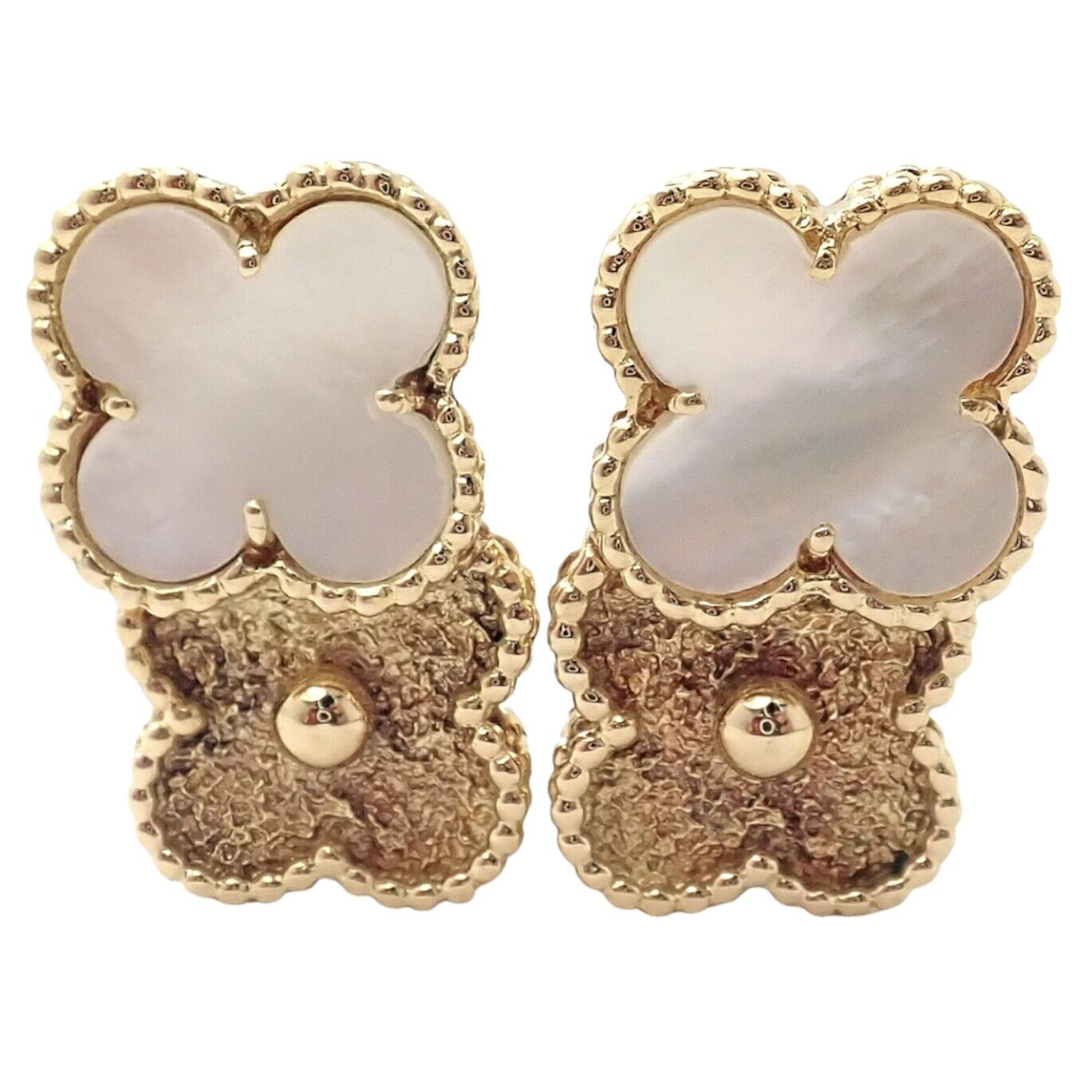 Van Cleef & Arpels Jewelry & Watches:Fine Jewelry:Earrings Rare! Van Cleef & Arpels Vintage 18k Yellow Gold MOP Double Alhambra Earrings