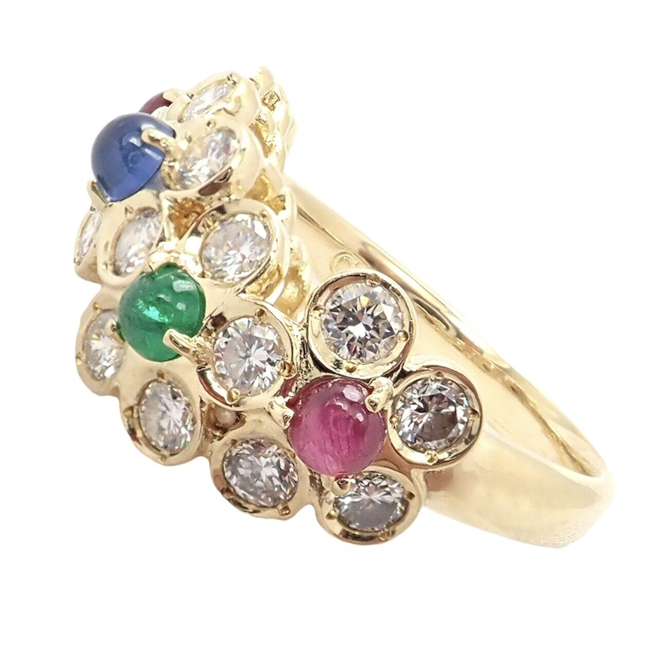 Christian Dior Jewelry & Watches:Fine Jewelry:Rings Rare! Authentic Christian Dior 18k Yellow Gold Ruby Emerald Diamond Flower Ring