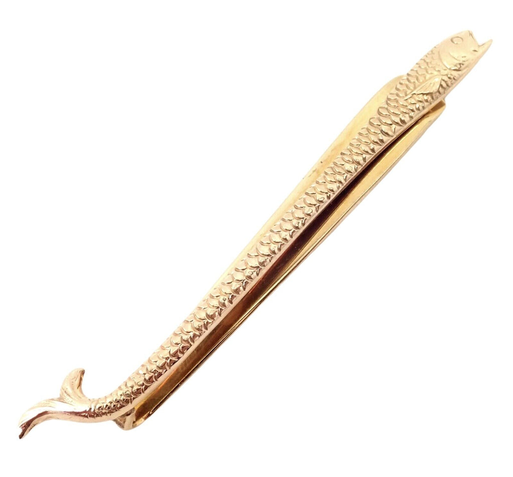 Authentic! Tiffany & Co. 14k Yellow Gold Vintage Fish Fishing Tie Clip