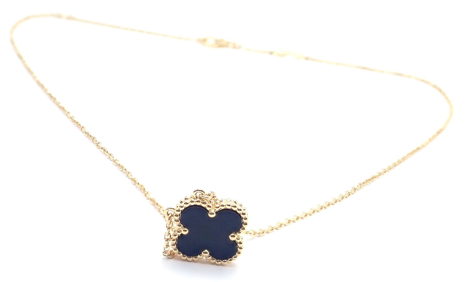 Van Cleef and Arpels Alhambra Onyx Gold Clover Pendant Necklace at