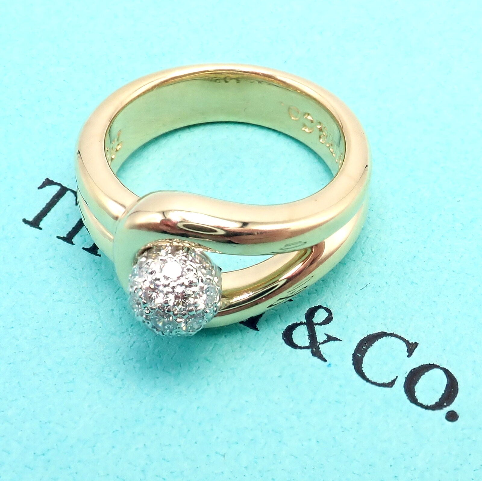 Tiffany & Co. Jewelry & Watches:Fine Jewelry:Rings Authentic! Tiffany & Co 18k Yellow Gold + Platinum Diamond Ball Ring sz 4.25