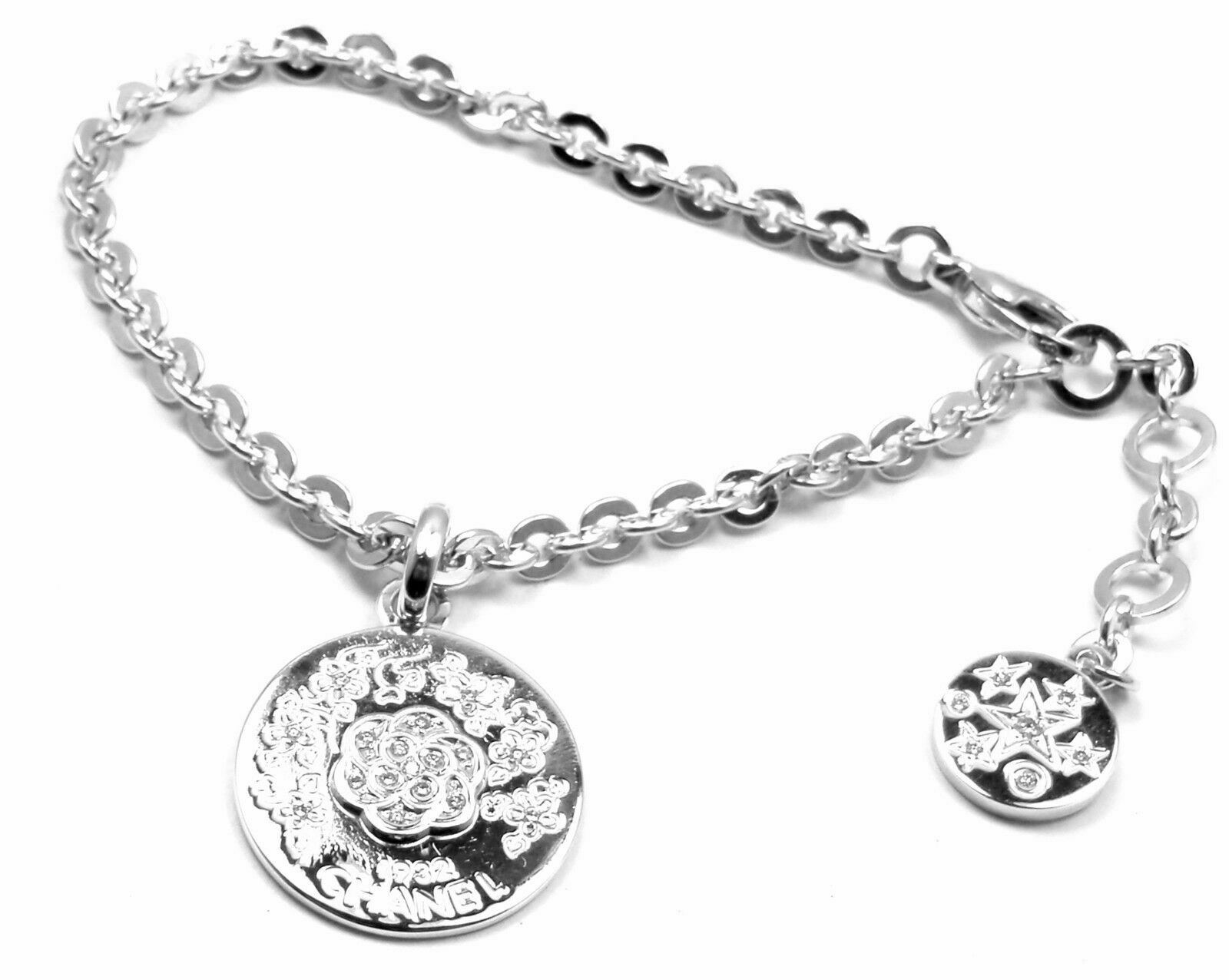 CHANEL Jewelry & Watches:Fine Jewelry:Necklaces & Pendants Authentic! Chanel Camellia Comete 18k White Gold Diamond Link Charm Bracelet