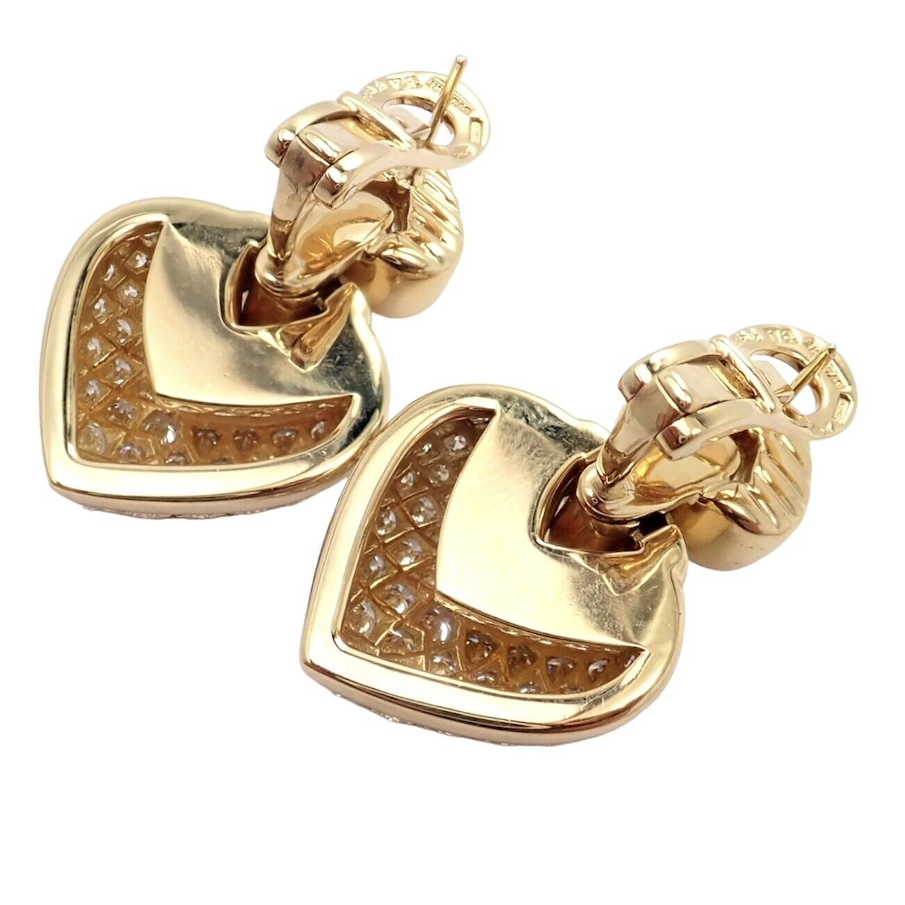Bvlgari Jewelry & Watches:Fine Jewelry:Earrings Authentic! Bulgari Bvlgari 18k Yellow Gold Diamond Heart Doppio Cuore Earrings