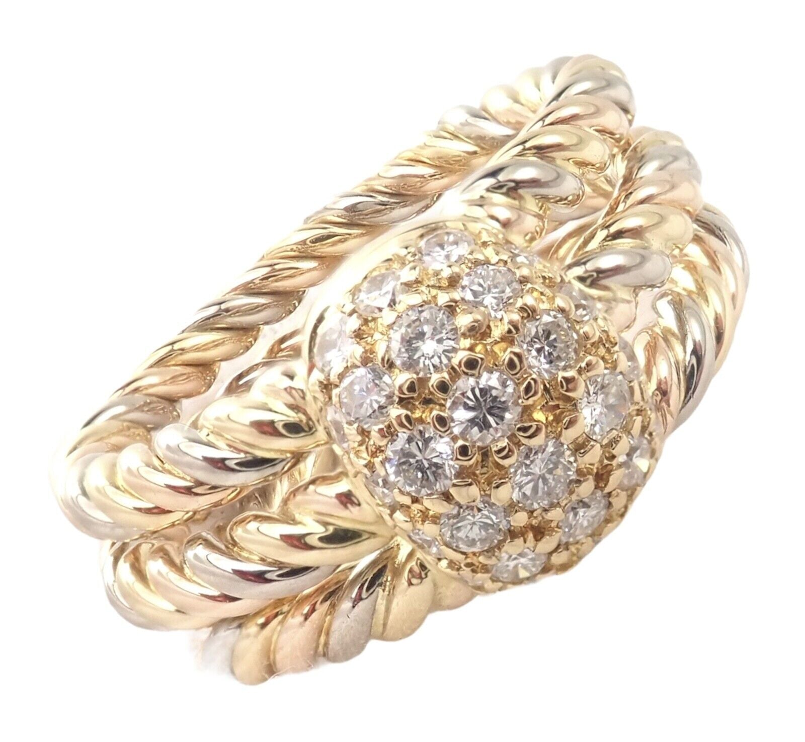 Cartier Jewelry & Watches:Fine Jewelry:Rings Authentic! Cartier Diamond 18k Three Color Gold Rope Band Ring Sz 50 5.25