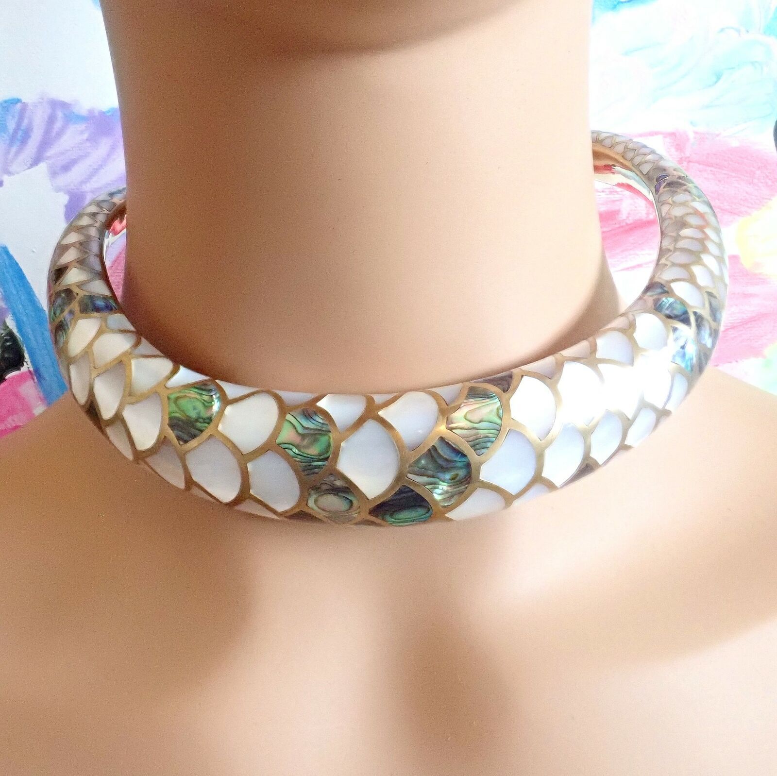Angela Cummings Jewelry & Watches:Fine Jewelry:Necklaces & Pendants Angela Cummings 18k Gold White & Green Mother Of Pearl Snakeskin Collar Necklace