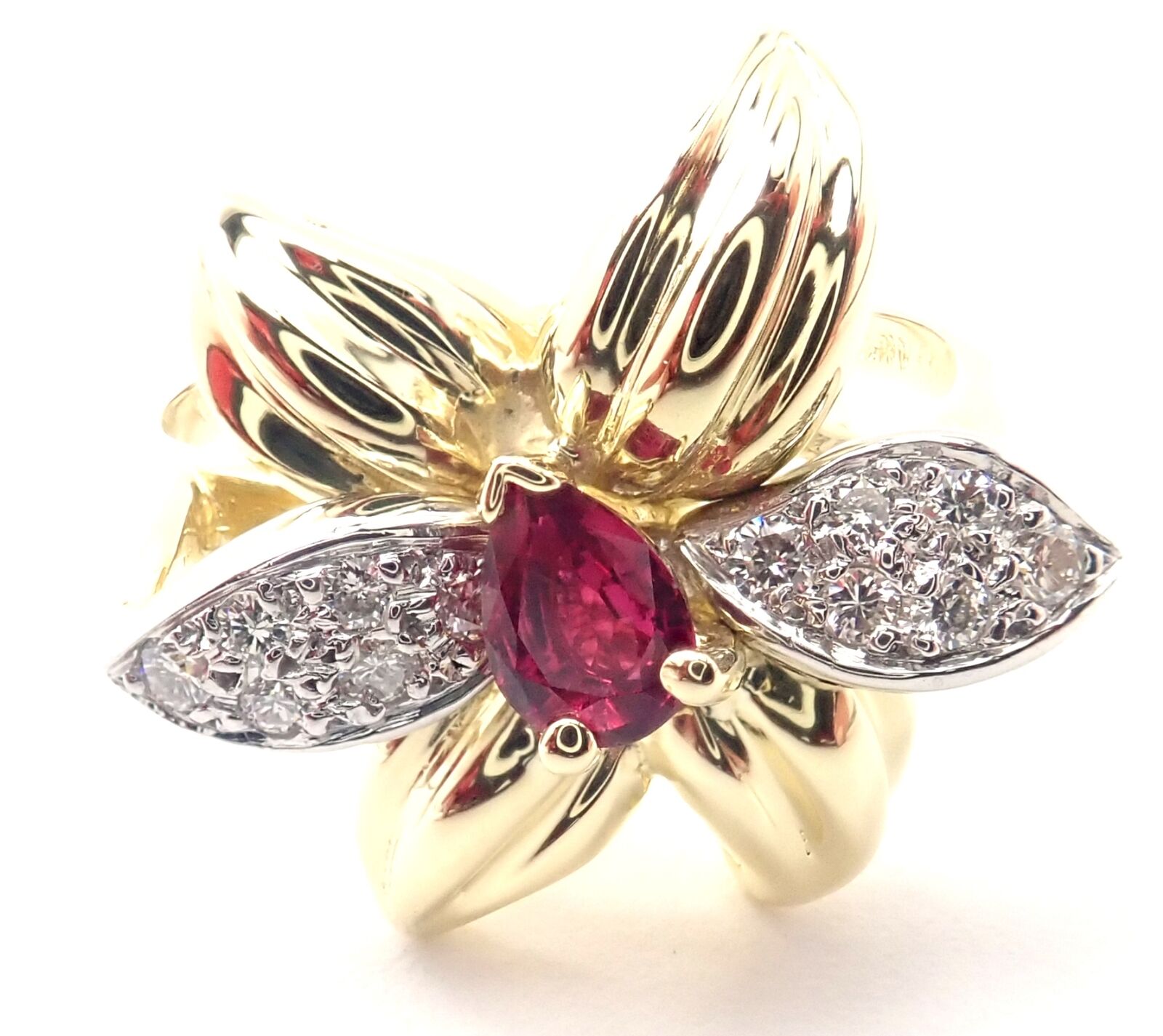 Tiffany & Co. Jewelry & Watches:Fine Jewelry:Rings Rare! Authentic Tiffany & Co 18K Yellow Gold Diamond Ruby Flower Ring