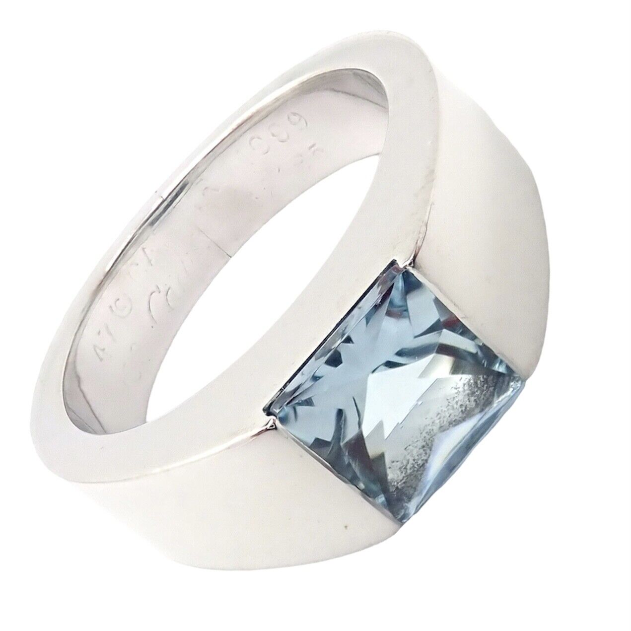 Cartier Jewelry & Watches:Fine Jewelry:Rings Authentic! Cartier 18k White Gold Tank Blue Topaz Ring 1999 Sz 46 US 3.75