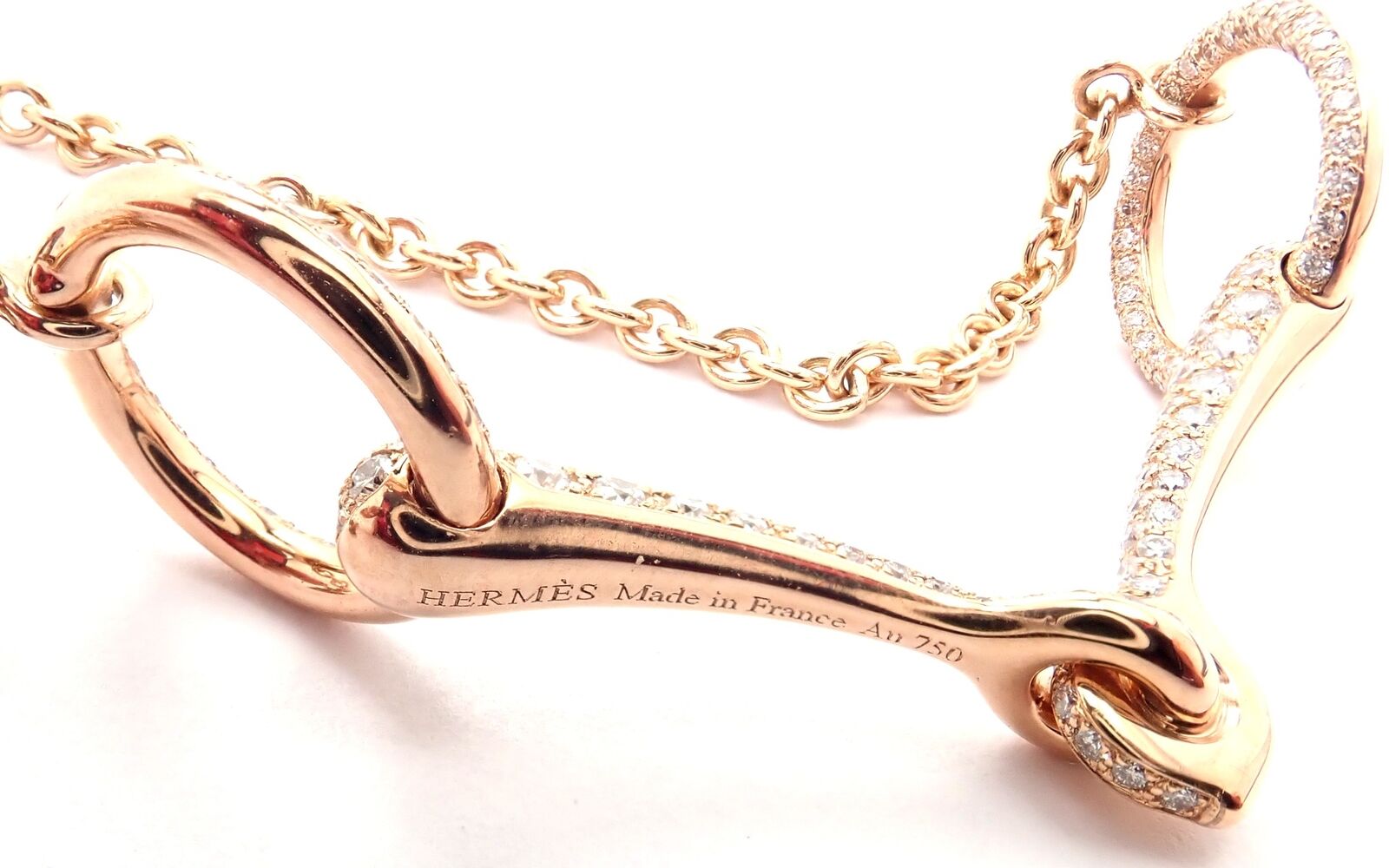 Authentic! Hermes Filet d'Or 18k Rose Gold Diamond Small Model Bracelet  Cert.