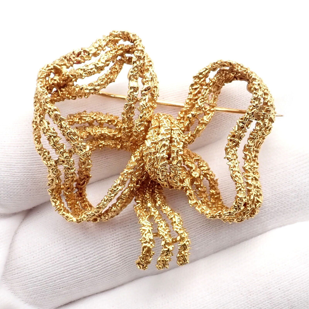 Authentic! Vintage Tiffany & Co 18k Yellow Gold Large Ribbon Bow Pin B