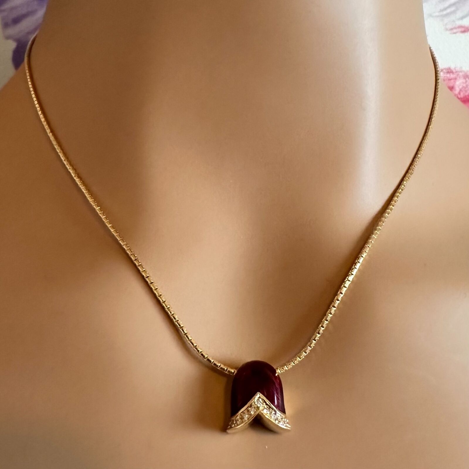 Fabergé Jewelry & Watches:Fine Jewelry:Necklaces & Pendants Authentic! Fabrege Diamond Tulip Red Enamel Pendant Necklace