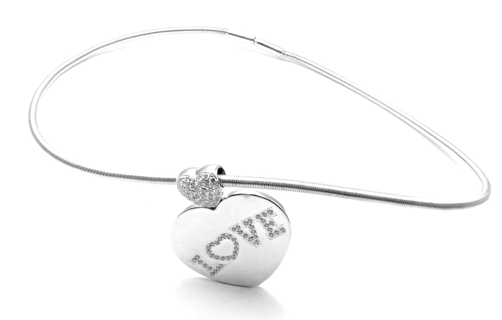Estate Jewelry & Watches:Fine Jewelry:Necklaces & Pendants Rare! Estate 18k White Gold Diamond Love Heart Pendant Necklace