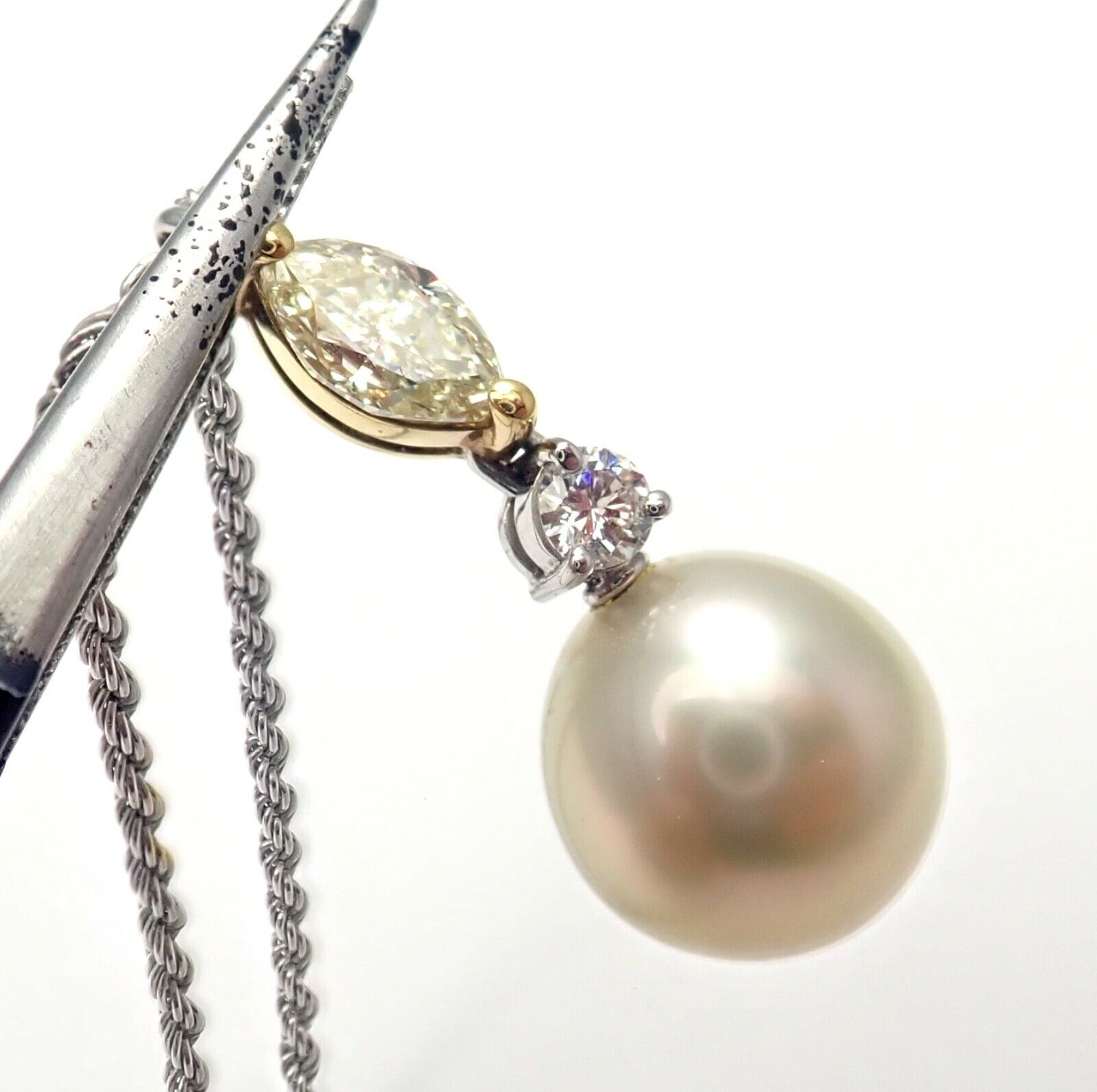 Damiani Jewelry & Watches:Fine Jewelry:Necklaces & Pendants Damiani 18k White Gold Diamond Pearl 11mm Drop Cluster Pendant Necklace