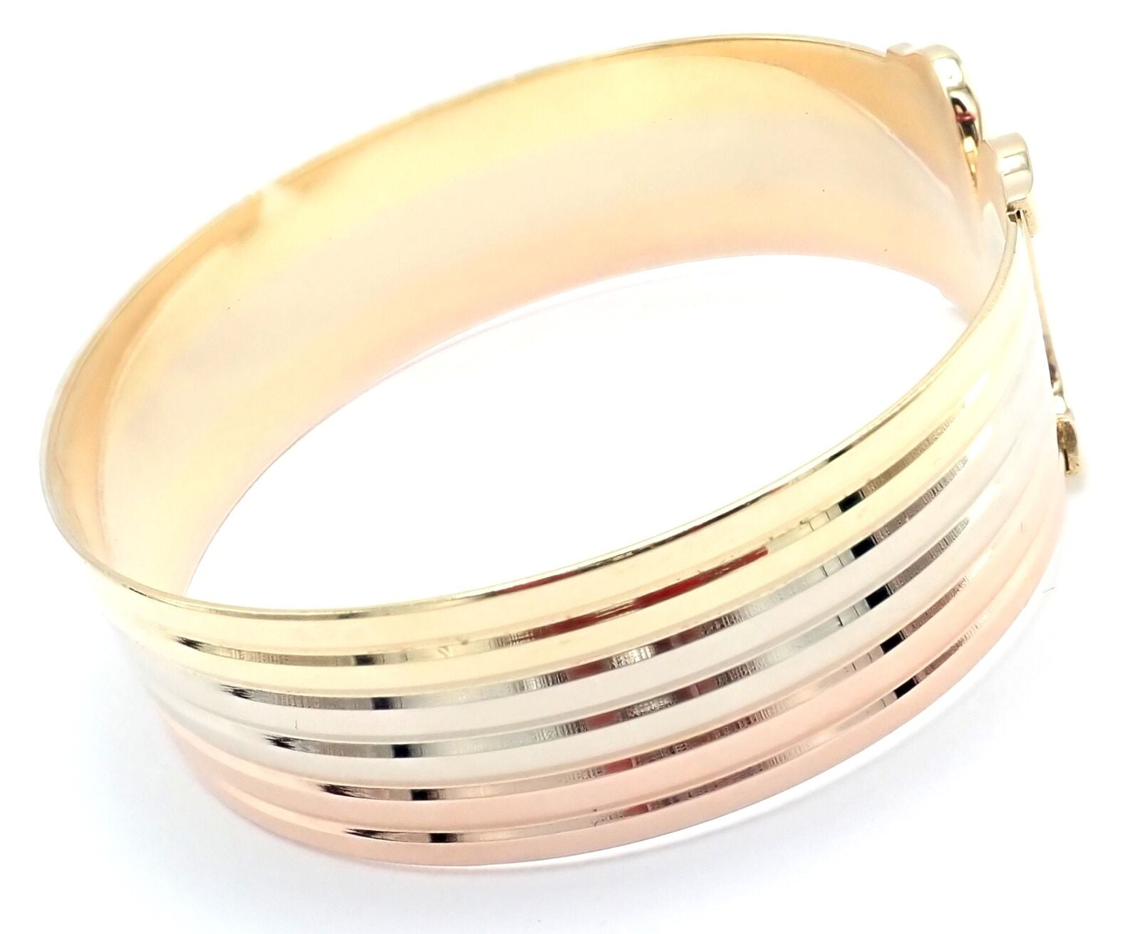 Authentic Cartier 18k Tri Color Gold Double C Cuff Bangle Bracelet