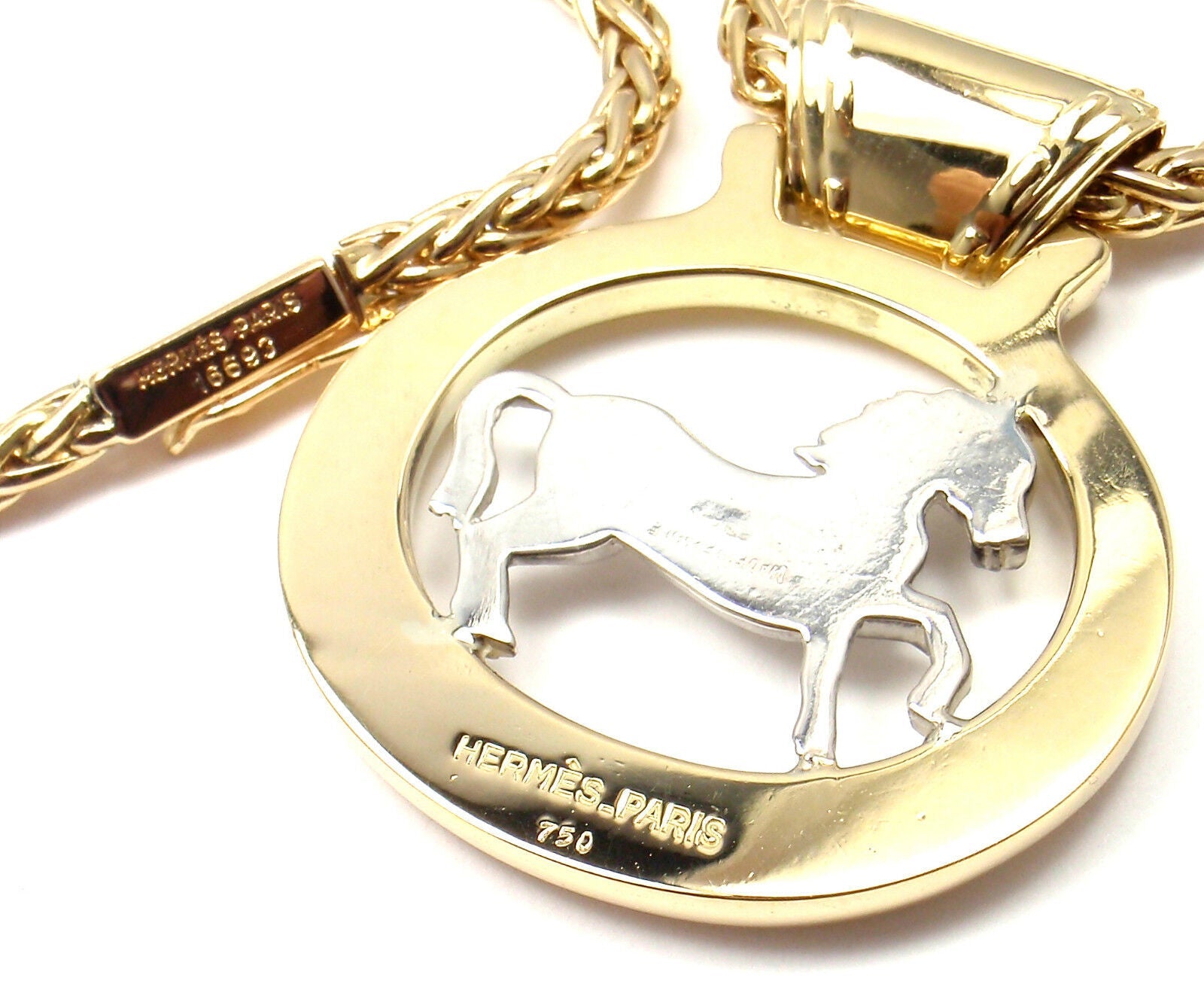 Hermes Jewelry & Watches:Fine Jewelry:Necklaces & Pendants Rare! Authentic HERMES 18k Yellow & White Gold Horse Pendant Necklace