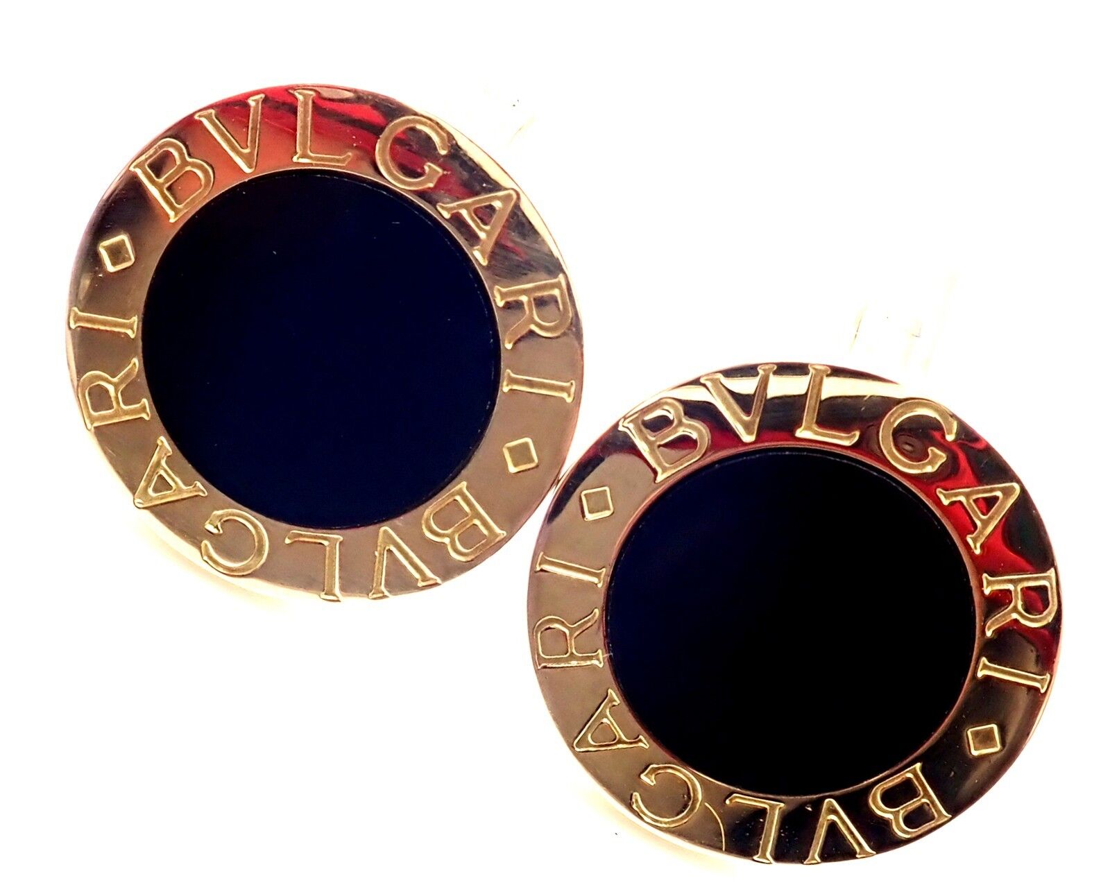 Authentic! Bvlgari Bulgari 18k Yellow Gold Black Onyx Cufflinks