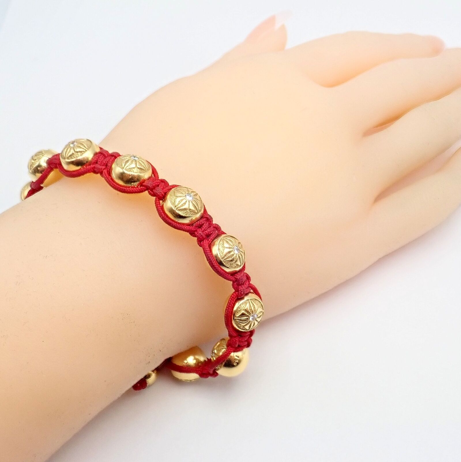 Shamballa Jewels Jewelry & Watches:Fine Jewelry:Bracelets & Charms Authentic! Shamballa Jewels 18k Yellow Gold Bead Diamond Lucky Red Cord Bracelet