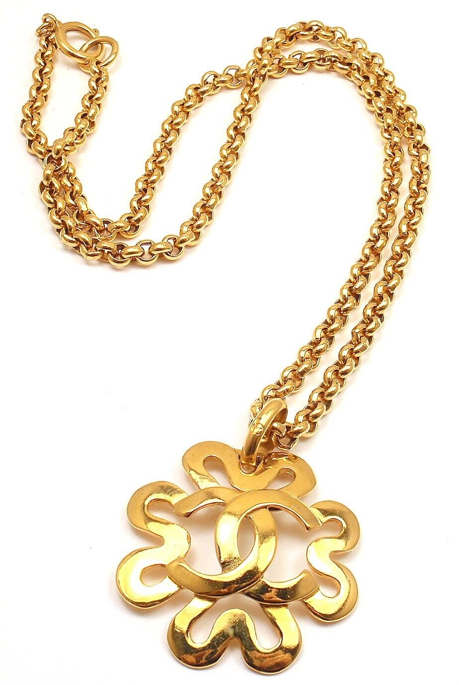 Chanel vintage CC Logo pink face Crystal Pendant Chain Necklace
