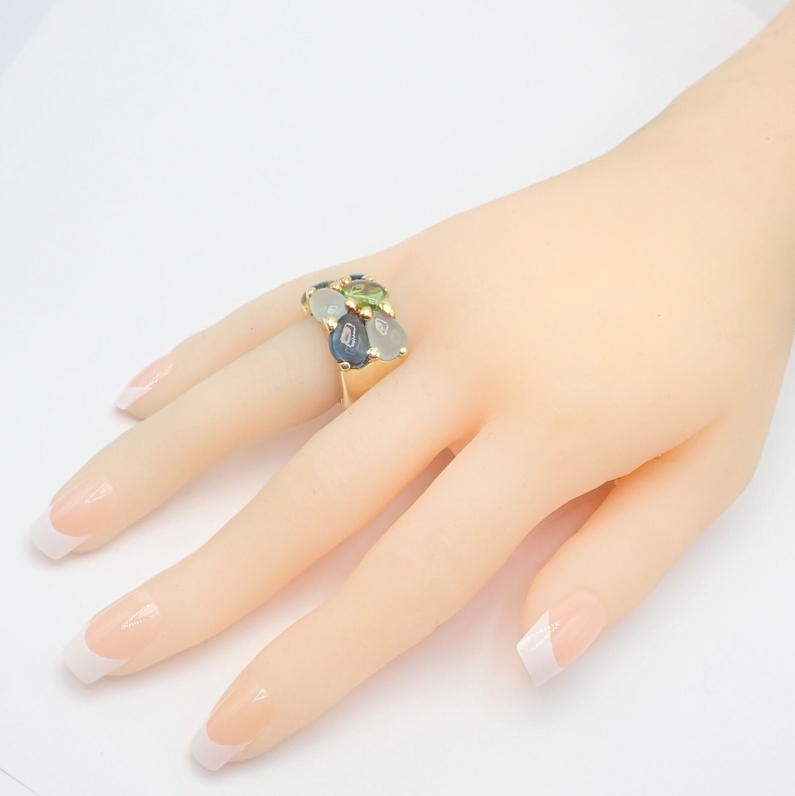 Authentic! Pomellato 18k Yellow Gold Sassi Large Peridot Topaz Aqua Ring sz 6 | Fortrove