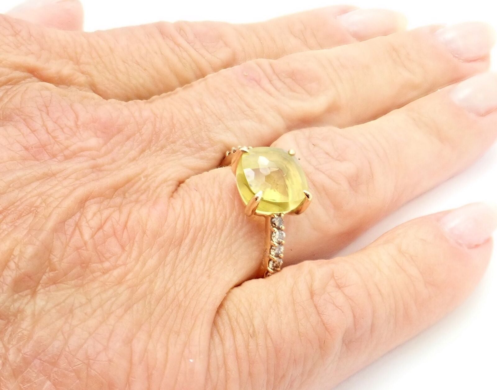 Fortrove Jewelry & Watches:Fine Jewelry:Rings Authentic! Pomellato Baby 18k Rose Gold Cognac Diamond Lemon Quartz Ring