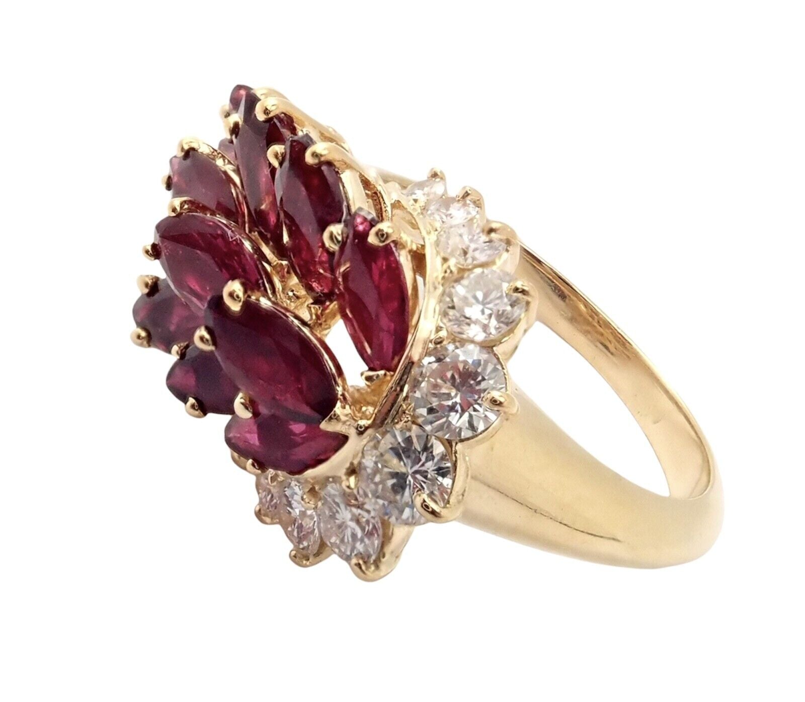 Rare Authentic Piaget 18k Yellow Gold Diamond Ruby Cocktail Ring