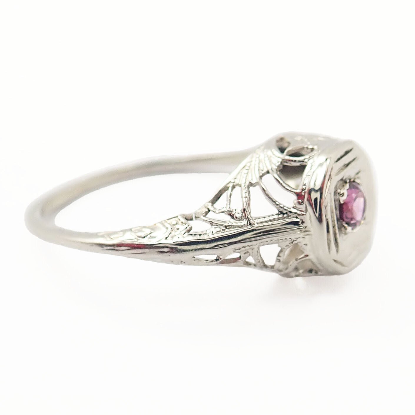 Estate Jewelry & Watches:Vintage & Antique Jewelry:Rings Vintage Estate 18k White Gold Ruby Art Deco Filigree Ring sz 3.5