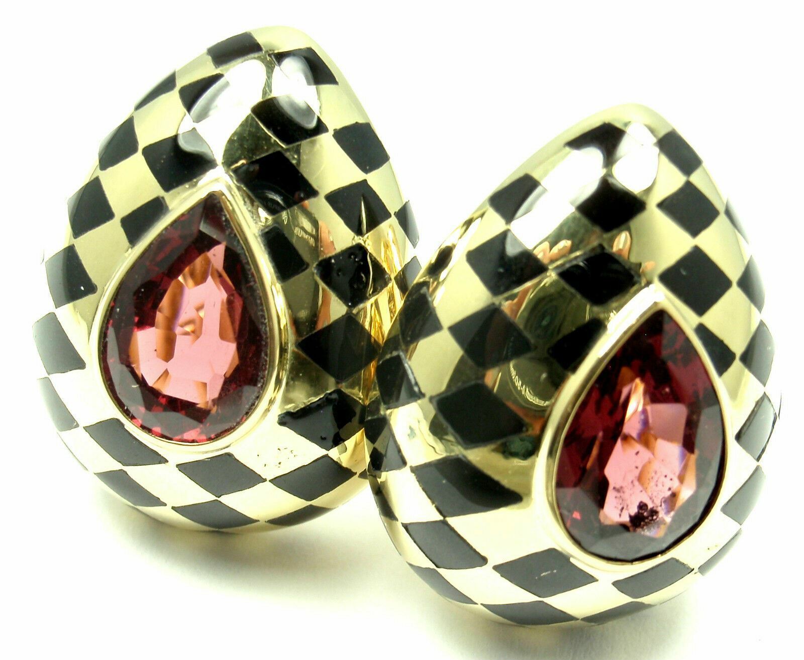 Angela Cummings Jewelry & Watches:Fine Jewelry:Earrings Authentic! Angela Cummings 18k Yellow Gold Black Jade Pink Tourmaline Earrings